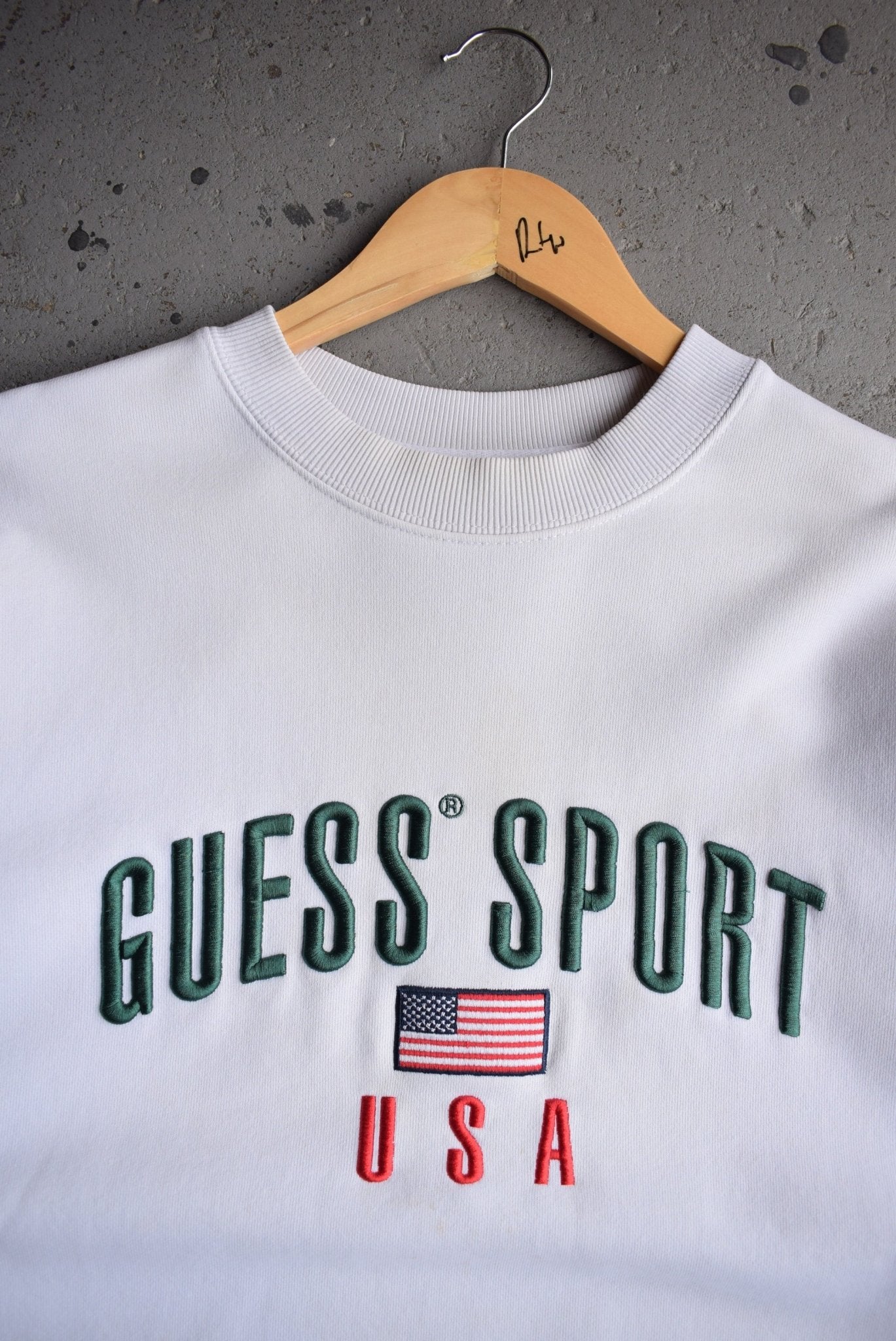 Vintage 90s Guess Sport USA Embroidered Spellout Crewneck (L) - Retrospective Store