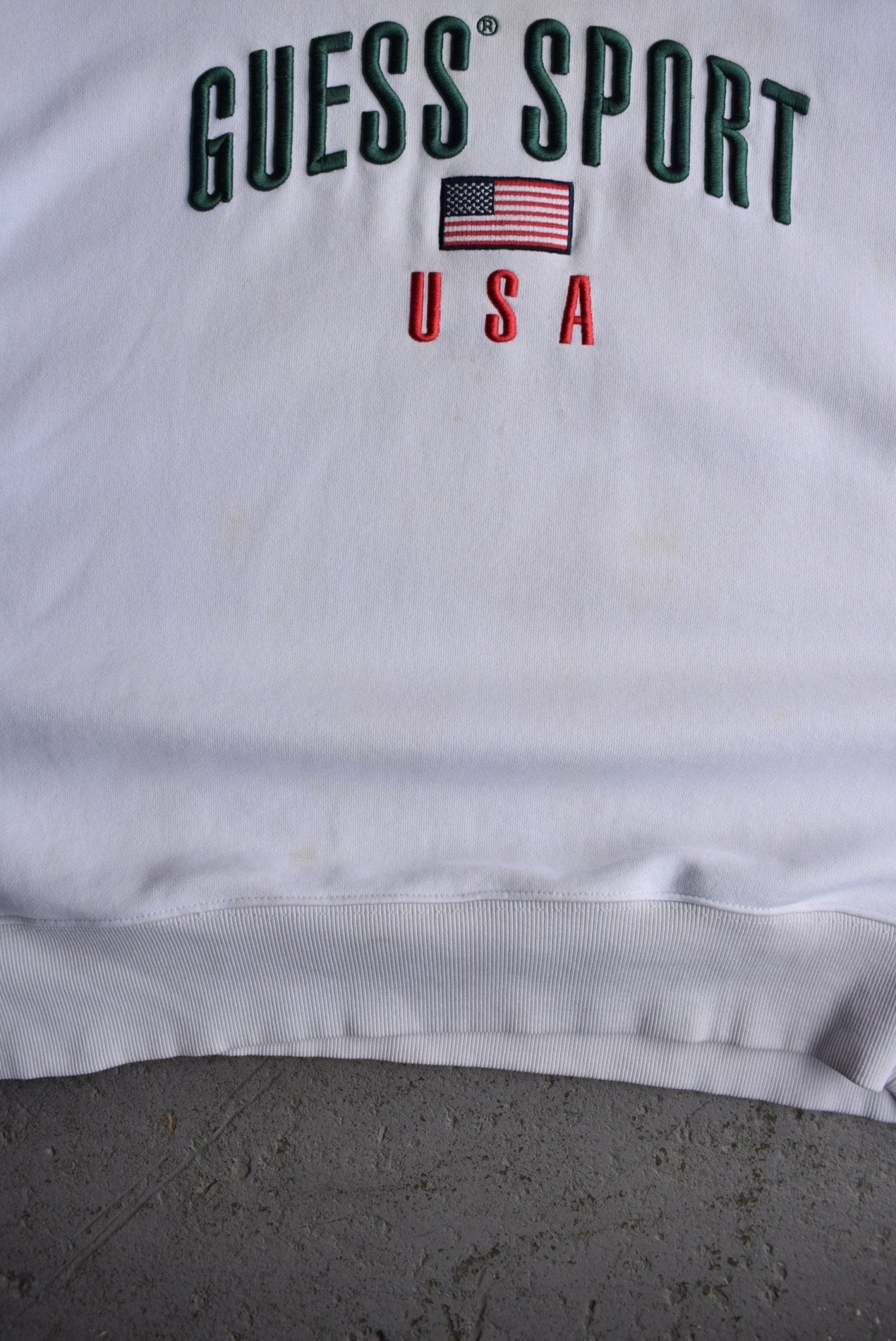Vintage 90s Guess Sport USA Embroidered Spellout Crewneck (L) - Retrospective Store