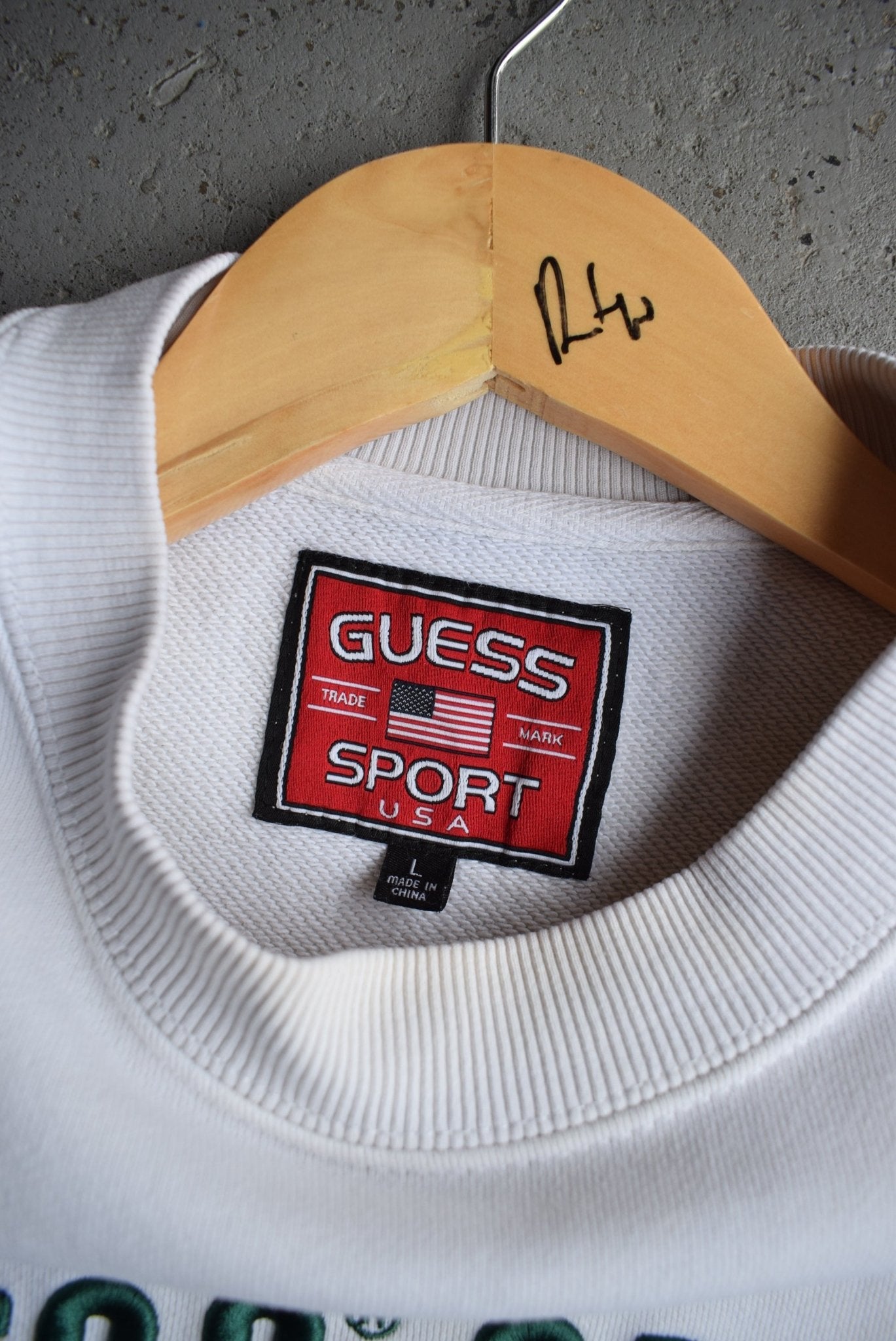 Vintage 90s Guess Sport USA Embroidered Spellout Crewneck (L) - Retrospective Store