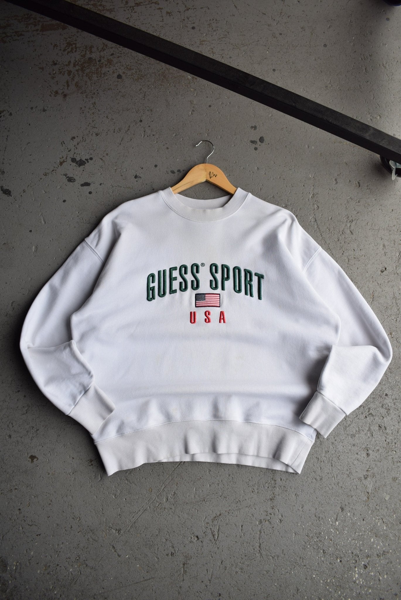 Vintage 90s Guess Sport USA Embroidered Spellout Crewneck (L) - Retrospective Store