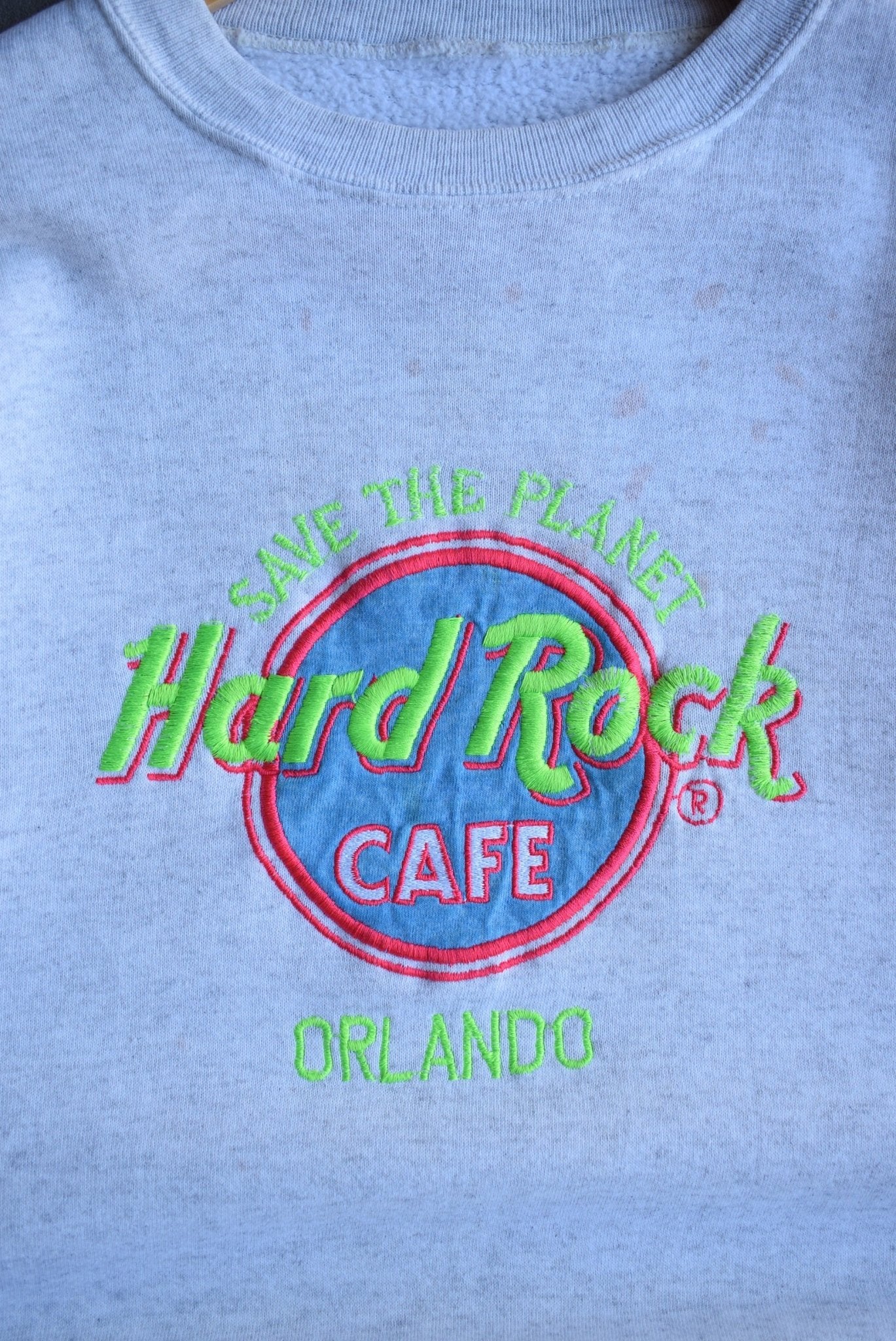 Vintage 90s Hard Rock Cafe Save The Planet Embroidered Crewneck (L) - Retrospective Store