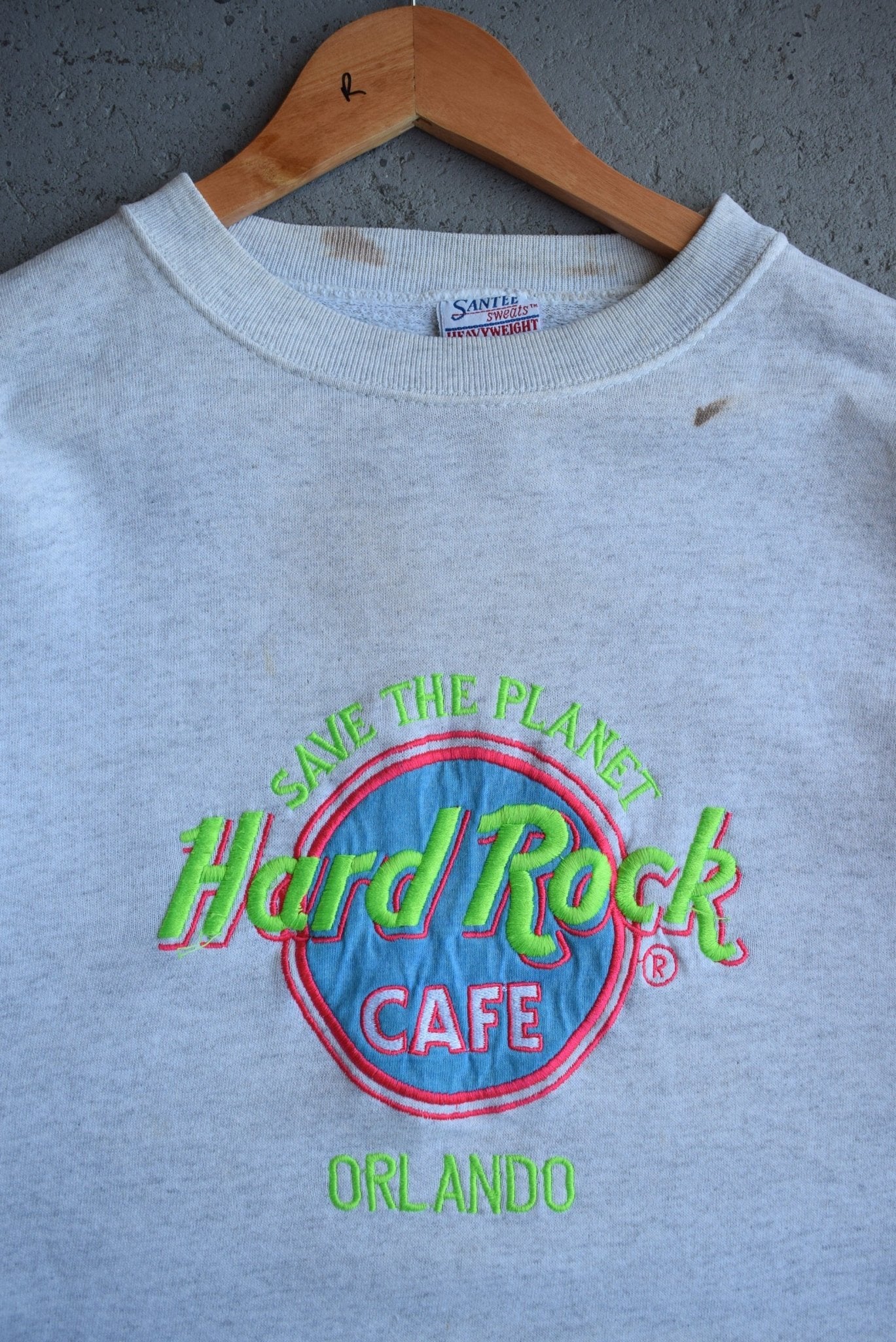 Vintage 90s Hard Rock Cafe Save The Planet Embroidered Crewneck (XL) - Retrospective Store