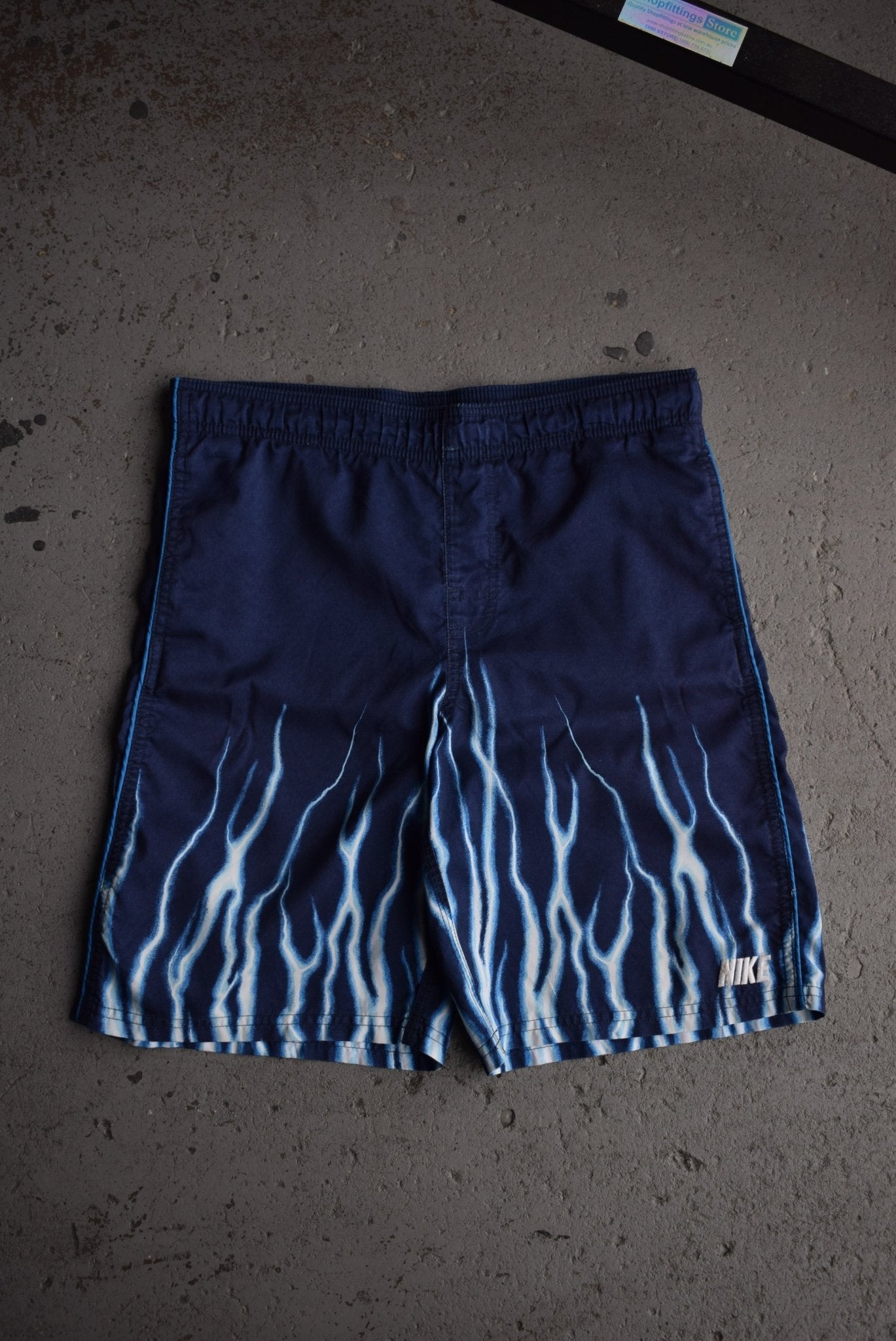 Vintage 90s Nike Spellout Embroidered Flame Board Shorts (S/M) - Retrospective Store