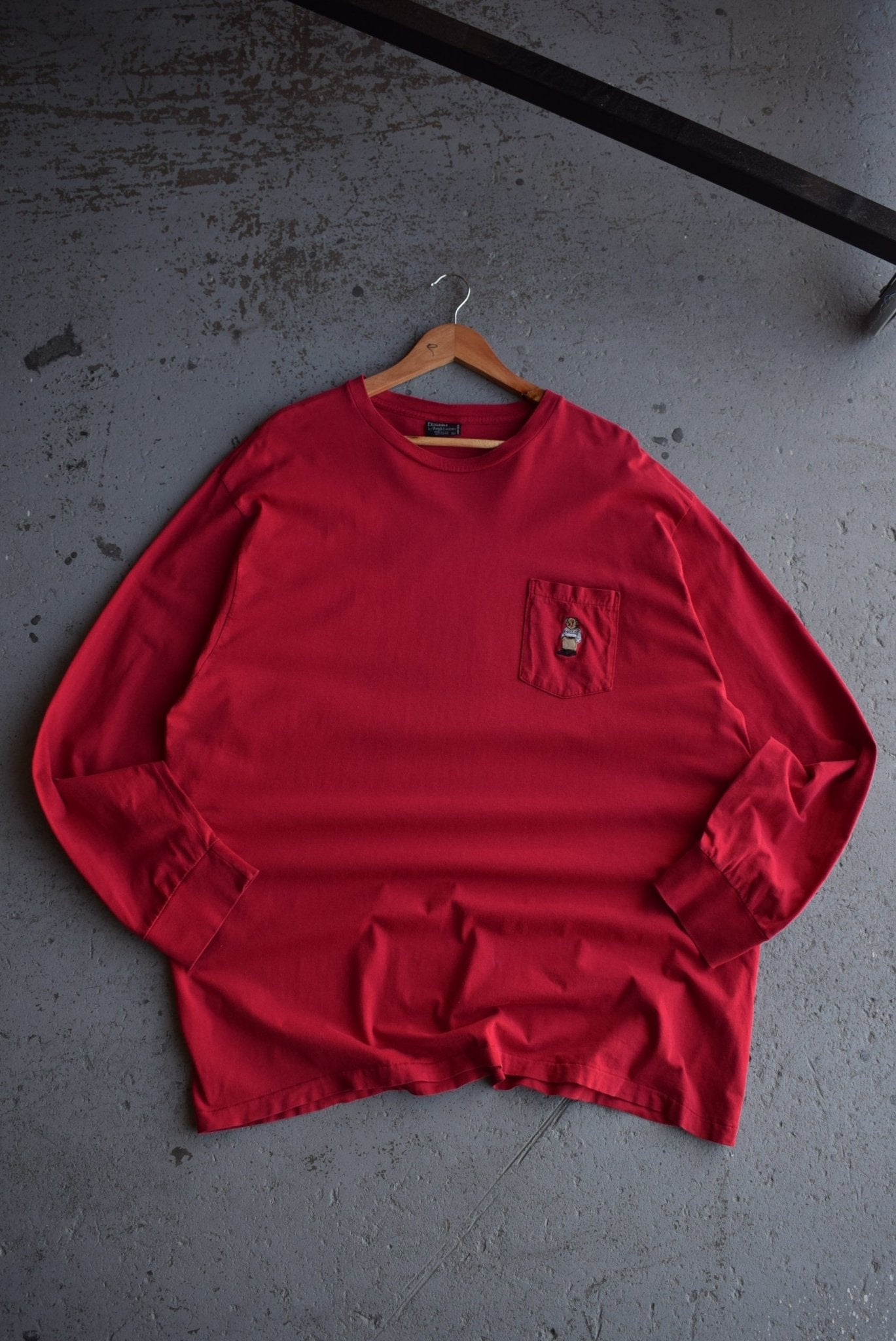 Vintage 90s Ralph Lauren Polo Bear Embroidered Long Sleeve Pocket Tee (XXL) - Retrospective Store