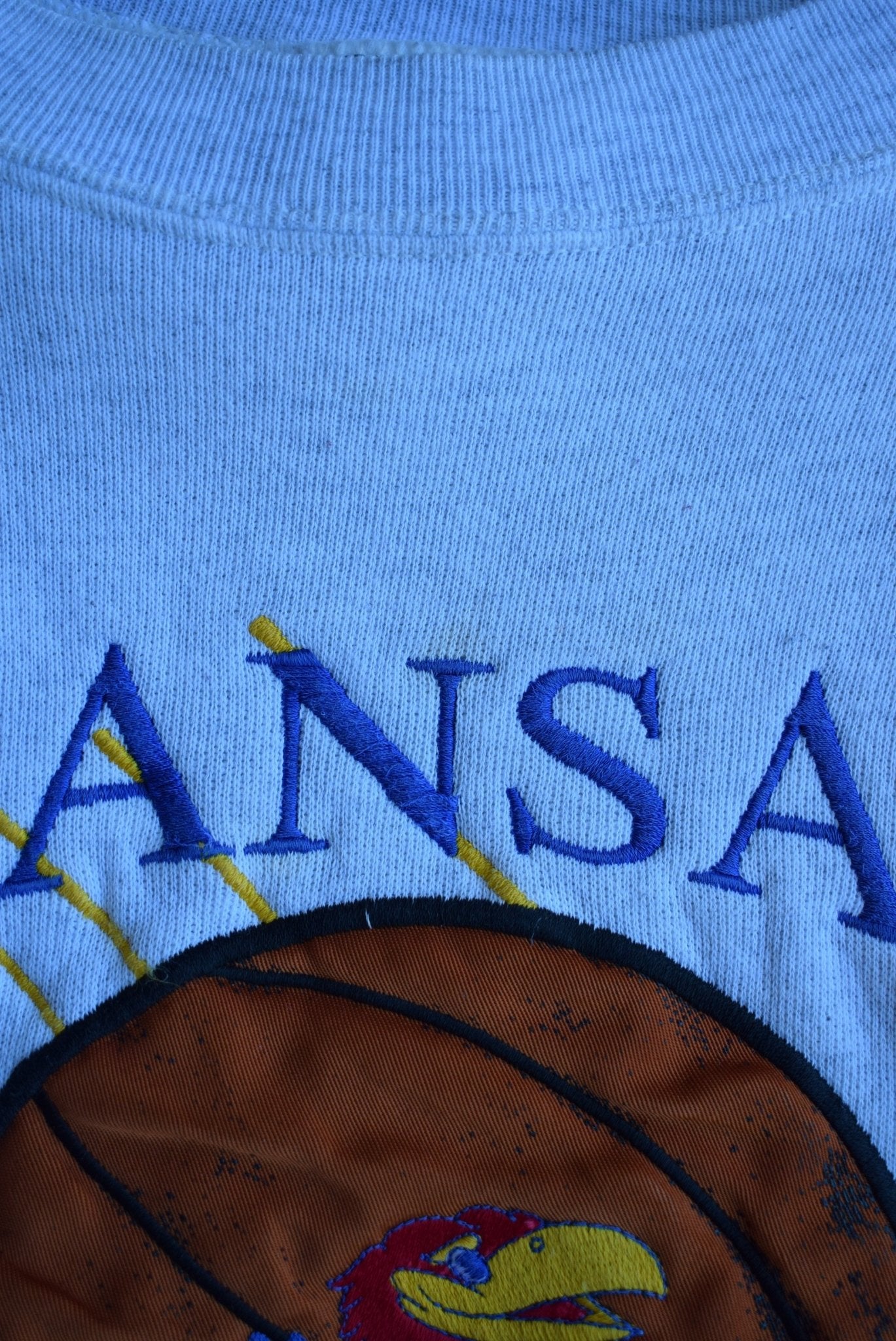 Vintage 90s University of Kansas Basketball Embroidered Crewneck (M) - Retrospective Store