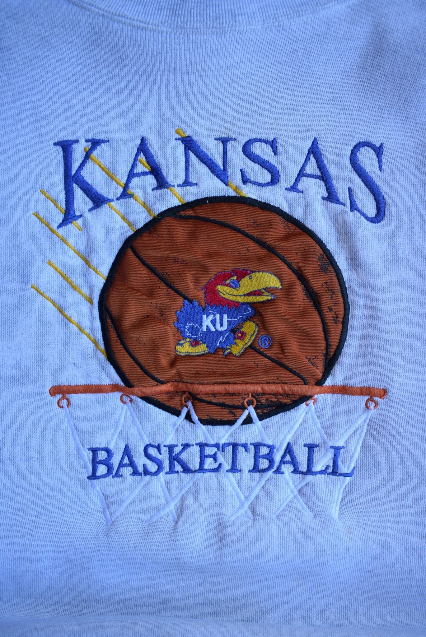 Vintage 90s University of Kansas Basketball Embroidered Crewneck (M) - Retrospective Store