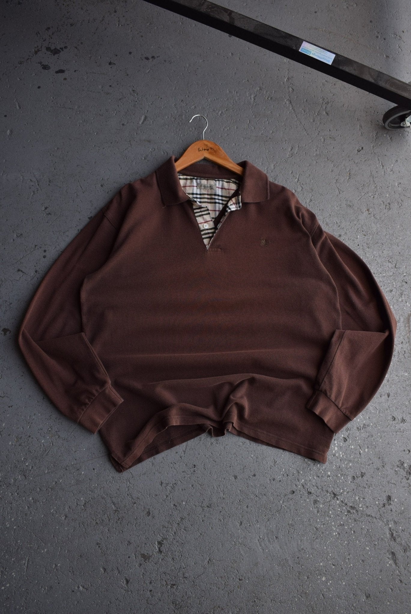 Vintage Burberry Classic Logo Embroidered Long Sleeve Polo (L) - Retrospective Store