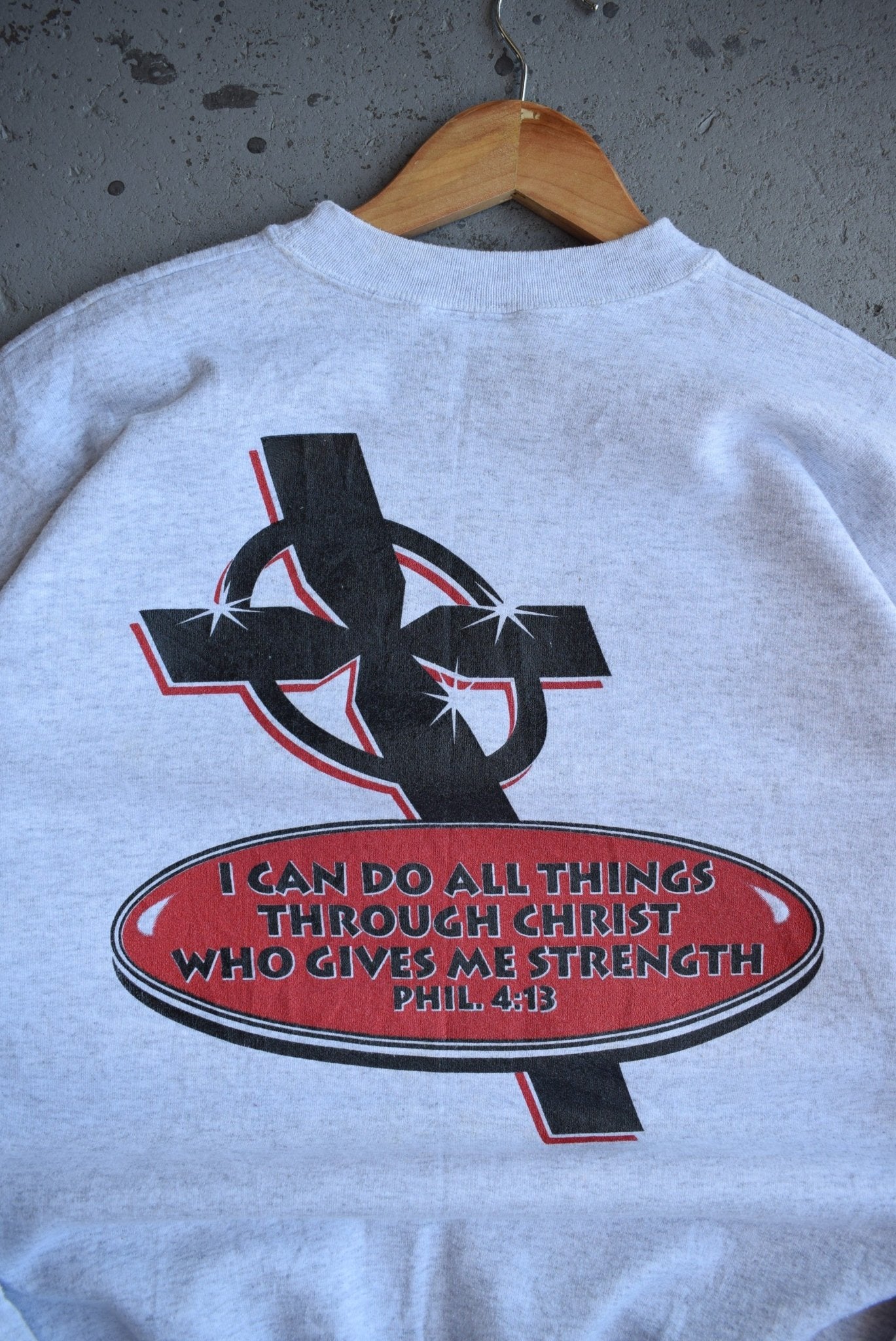 Vintage Clinton High School Phil 4:13 Graphic Crewneck (M) - Retrospective Store