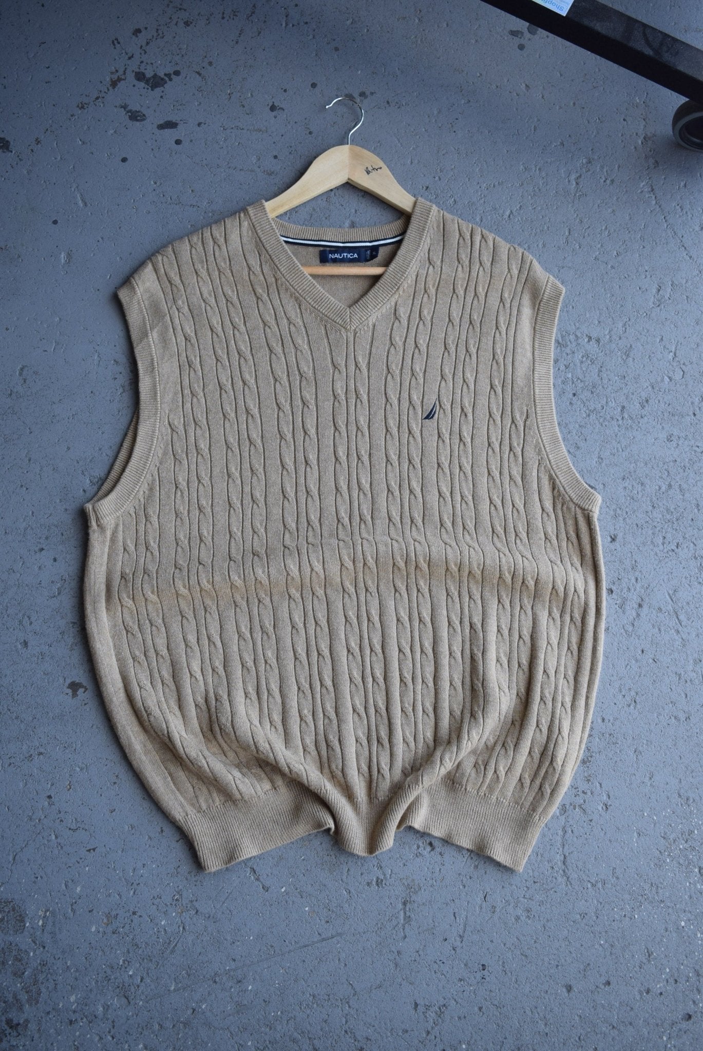 Vintage Nautica Classic Logo Embroidered Cable Knit Vest (XL) - Retrospective Store