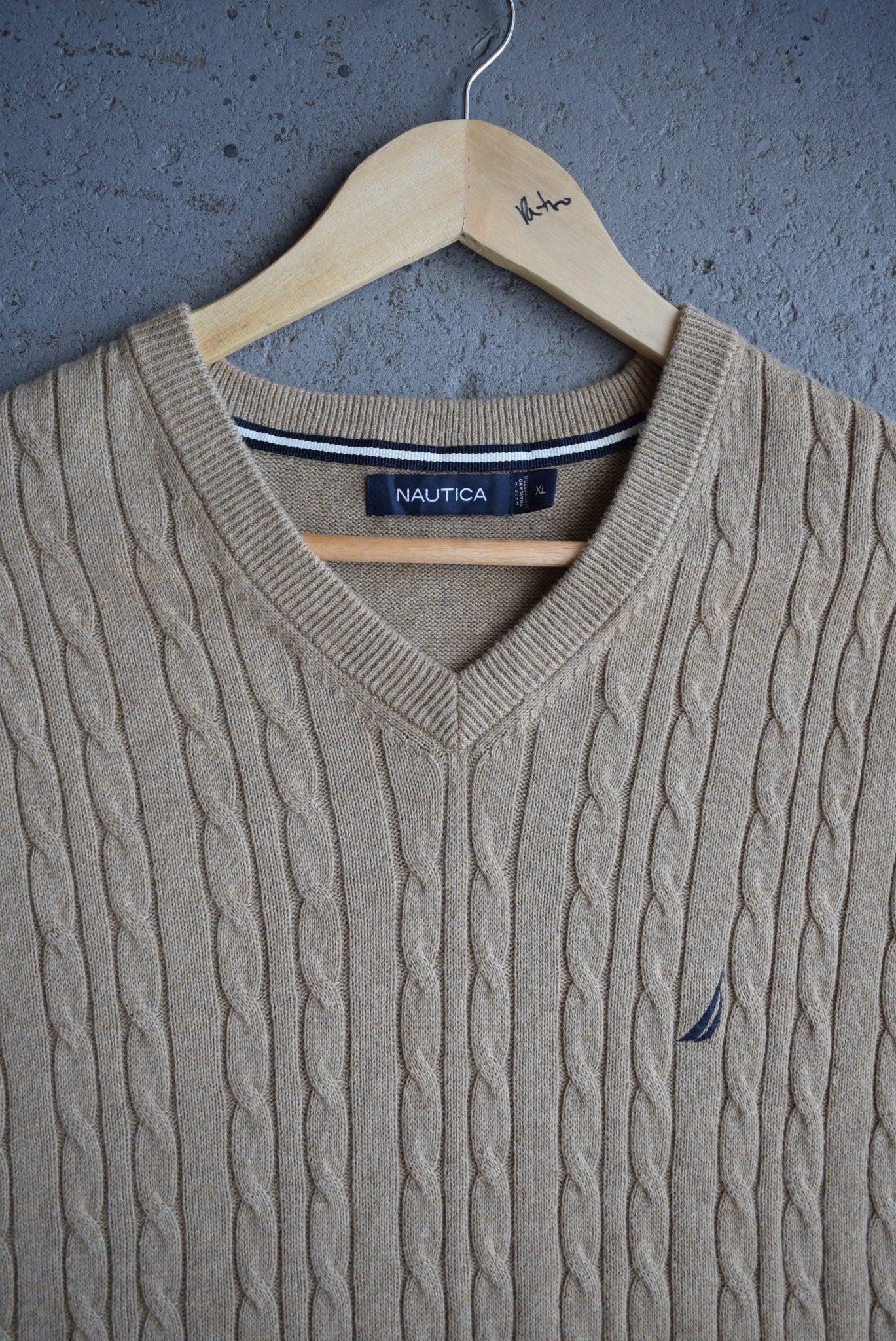 Vintage Nautica Classic Logo Embroidered Cable Knit Vest (XL) - Retrospective Store