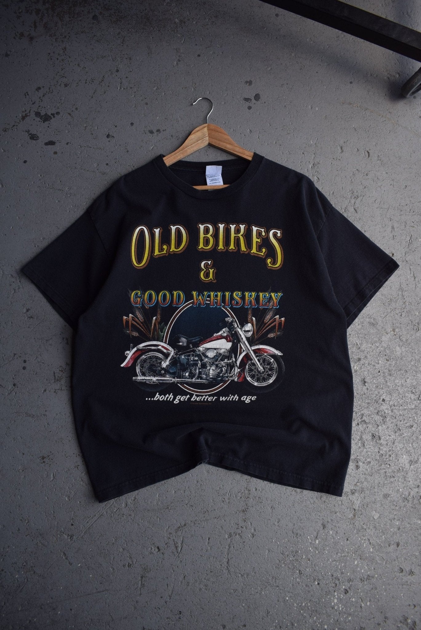 Vintage Old Bikes & Good Whiskey Tee (L) - Retrospective Store