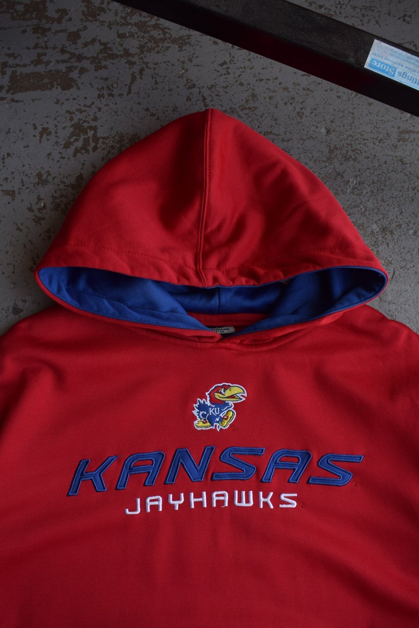 Vintage University of Kansas Jayhawks Embroidered Hoodie (XL) - Retrospective Store