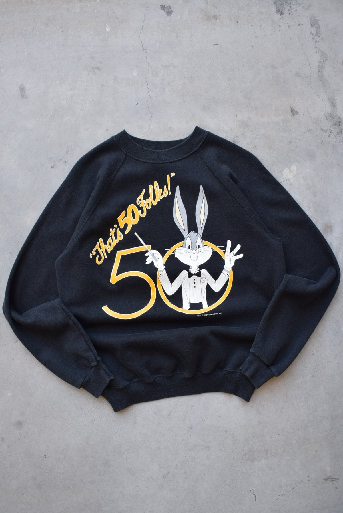Warner Bros. Bugs Bunny 50th Anniversary Black Graphic Crewneck — 1990 (S) - Retrospective Store