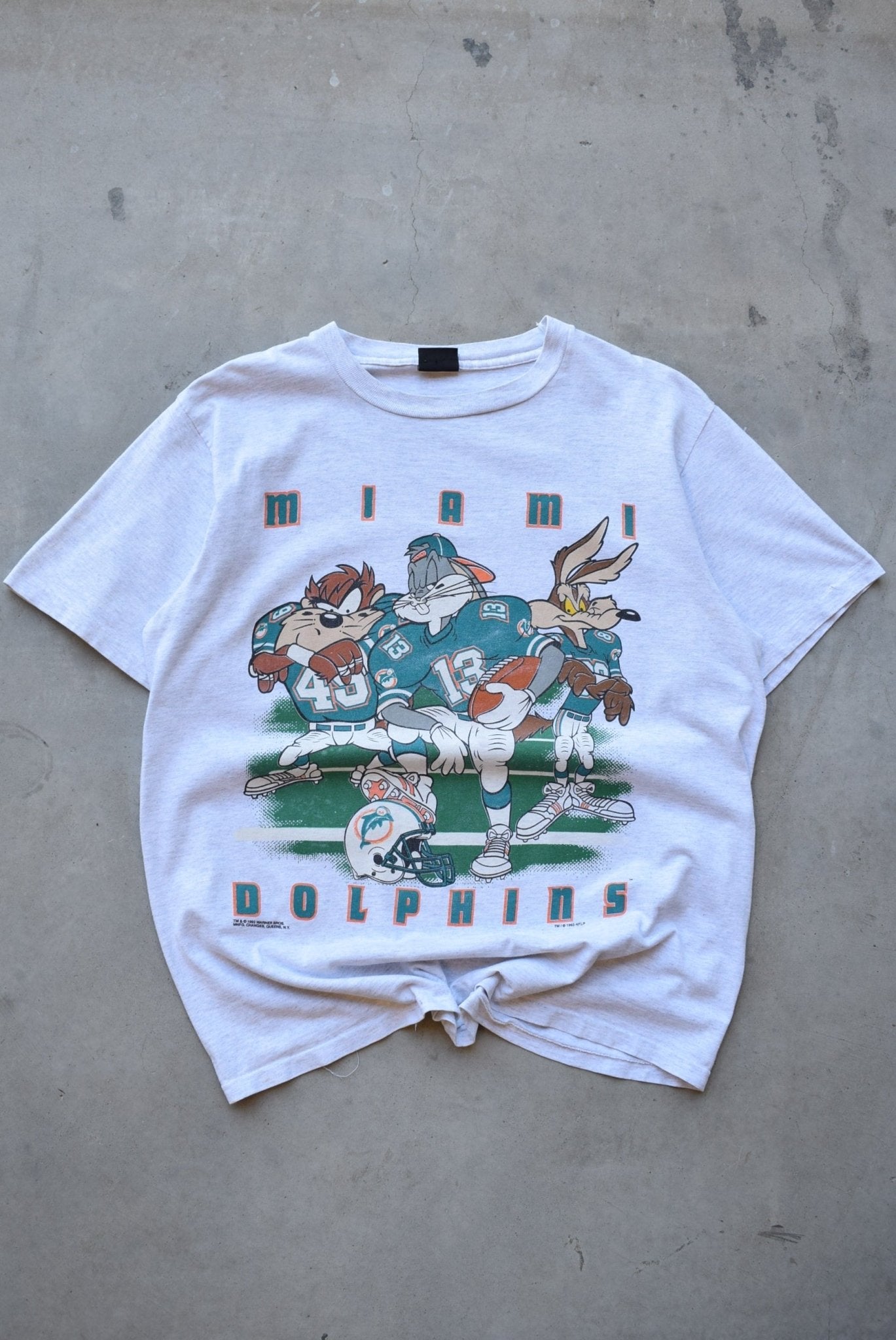 Warner Bros. x NFL Miami Dolphins Grey Graphic Tee — 1993 (XL) - Retrospective Store