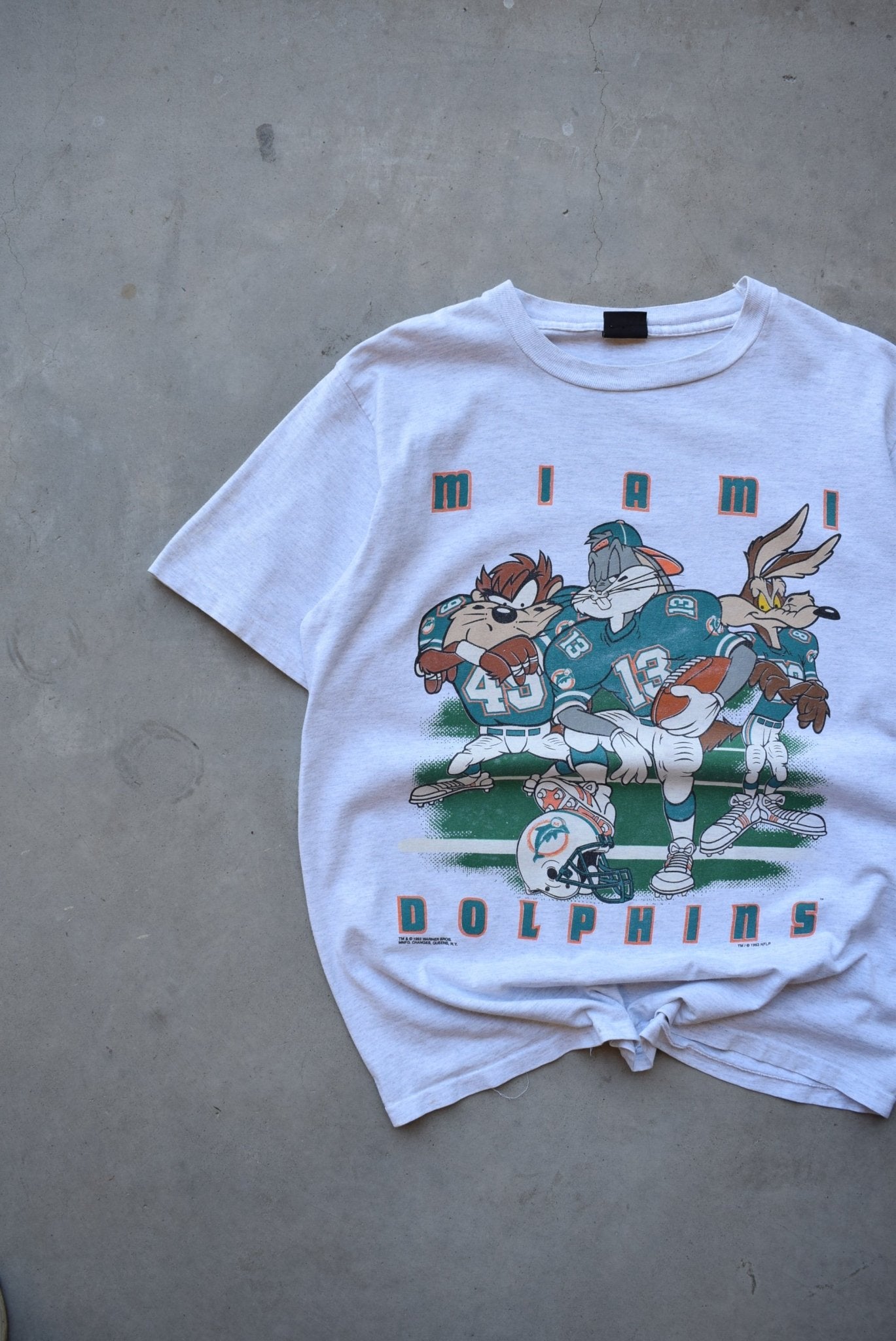 Warner Bros. x NFL Miami Dolphins Grey Graphic Tee — 1993 (XL) - Retrospective Store