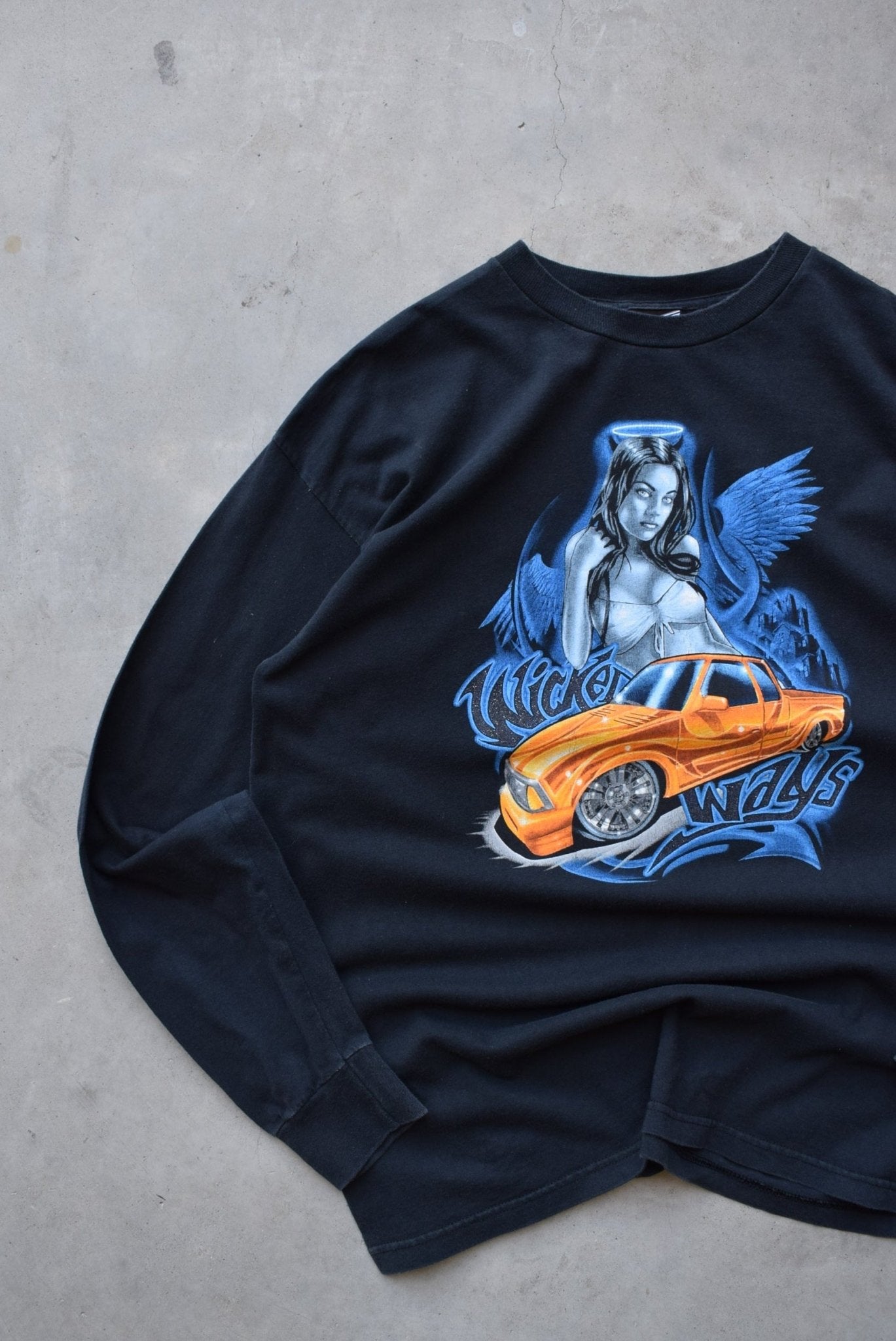 Wicked Ways Black Long Sleeve Graphic Tee — 2000s (XL) - Retrospective Store