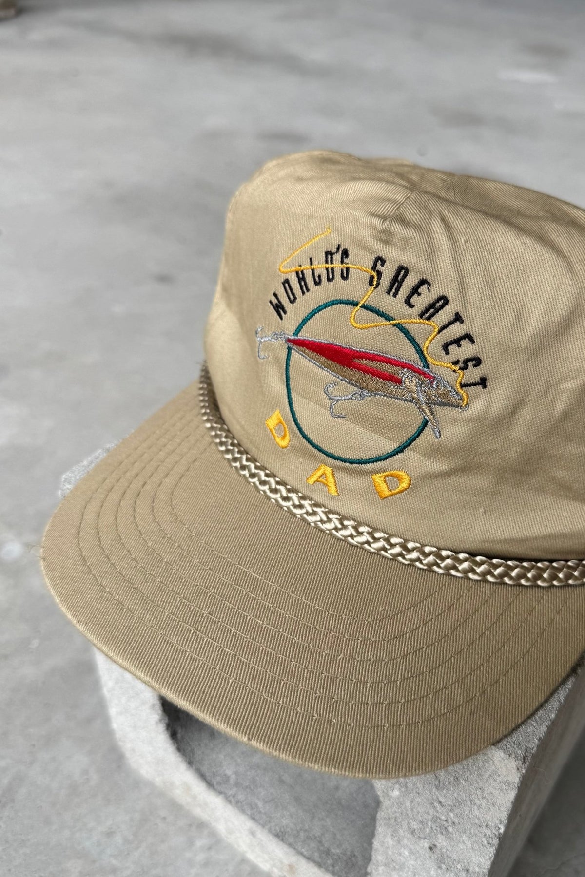 World's Greatest Dad Tan Embroidered Hat — 1990s - Retrospective Store