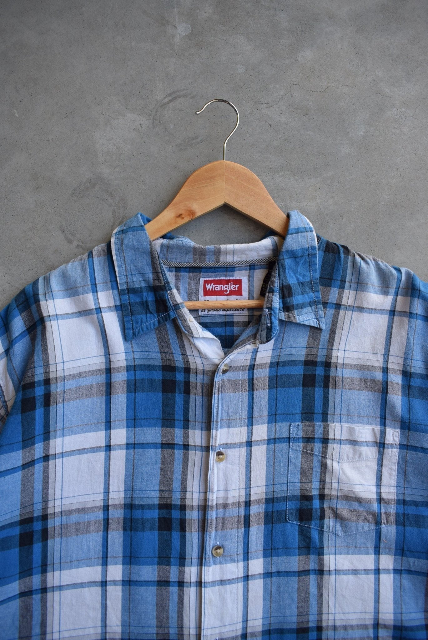 Wrangler Blue Cropped Button Up — 2000s (XXL) - Retrospective Store