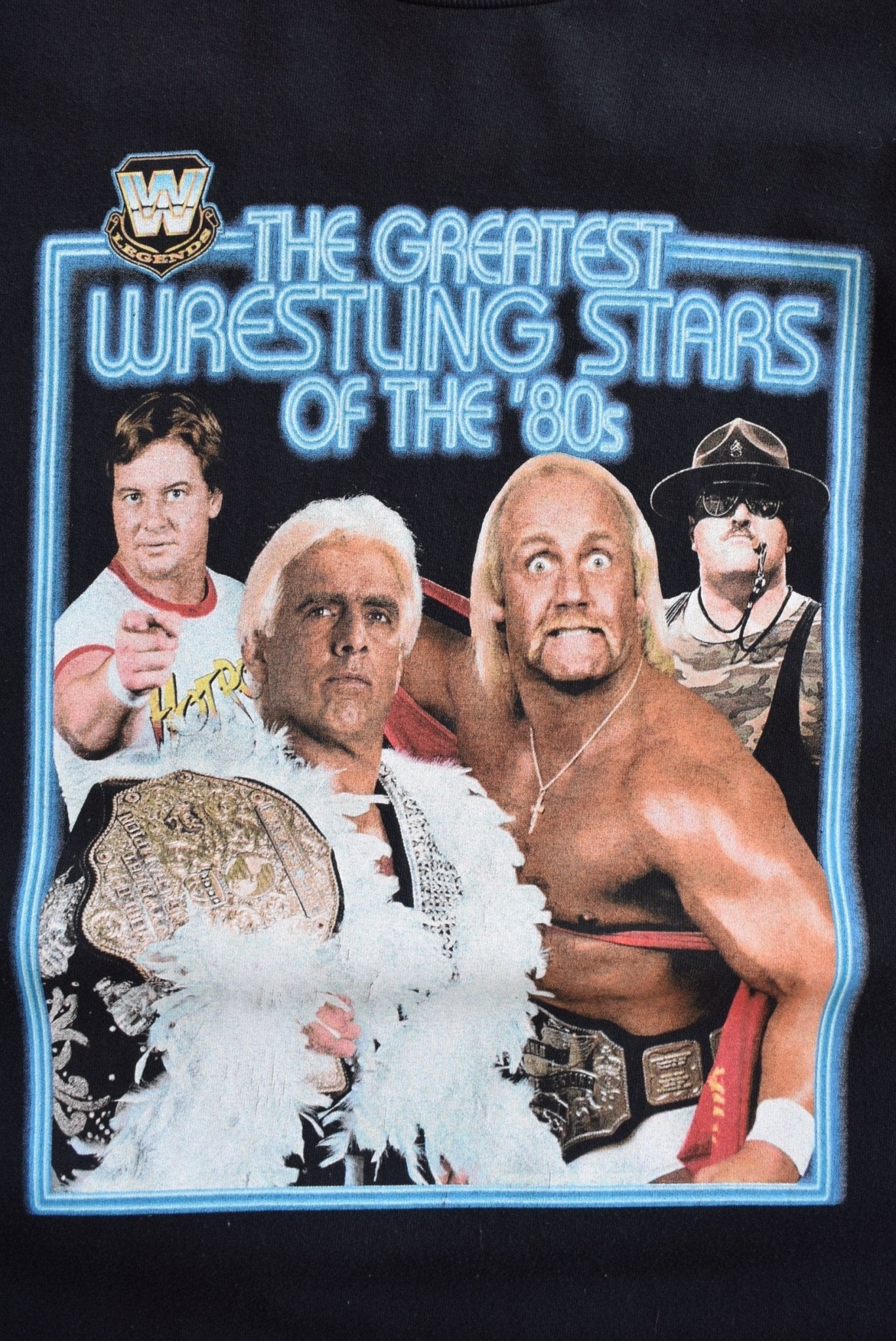 WWE 80's Wrestling Stars Black Graphic Tee — 2002 (XXL) - Retrospective Store