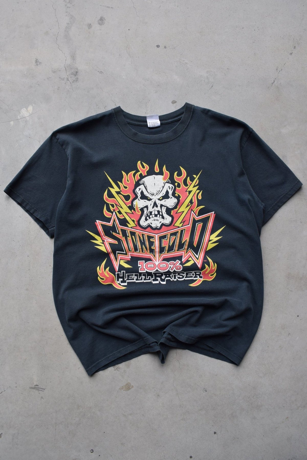 WWF Stone Cold Steve Austin '100% Hell Raiser' Black Graphic Tee — 2000 (L/XL) - Retrospective Store