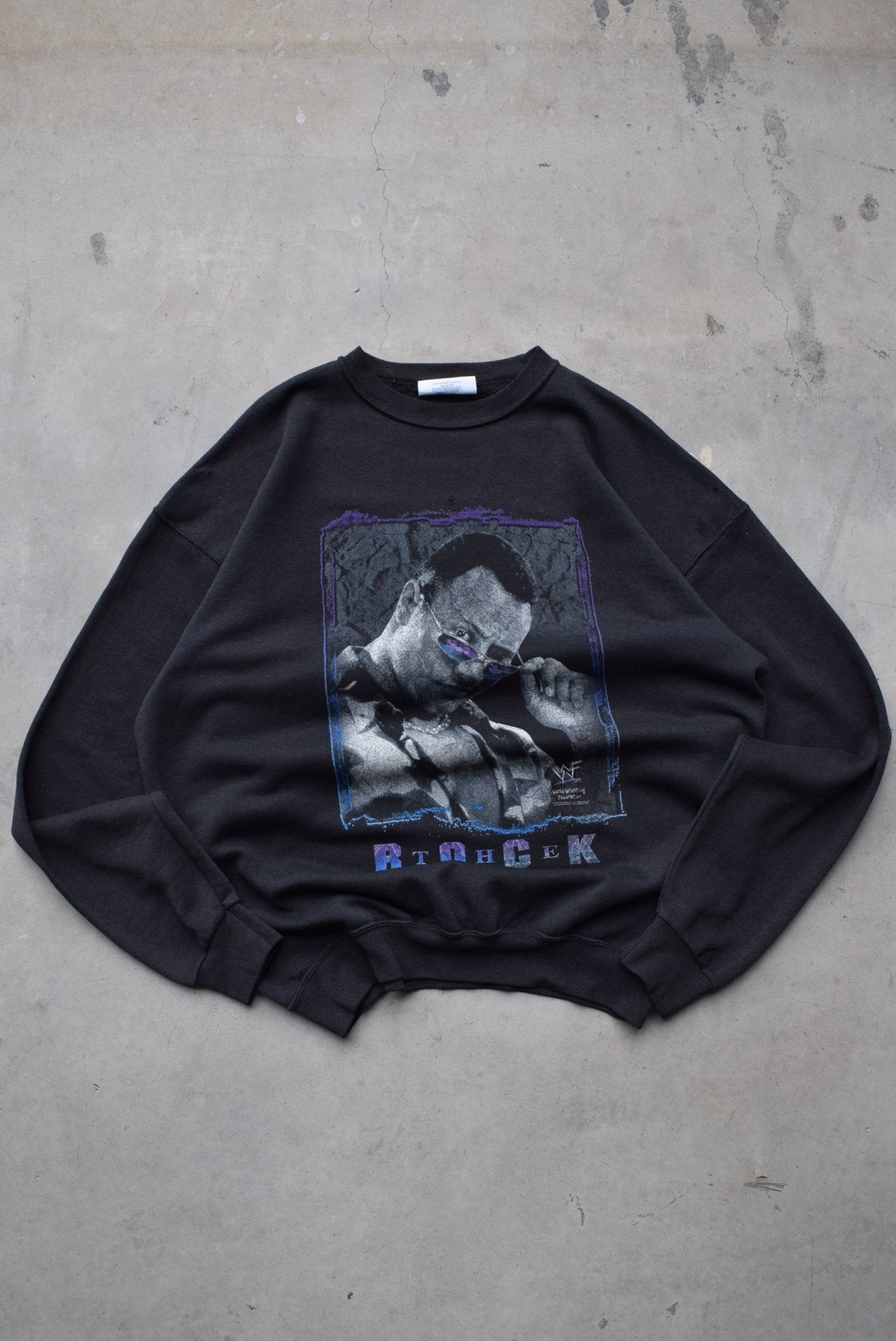 WWF The Rock Black Graphic Crewneck — 1998 (XL) - Retrospective Store
