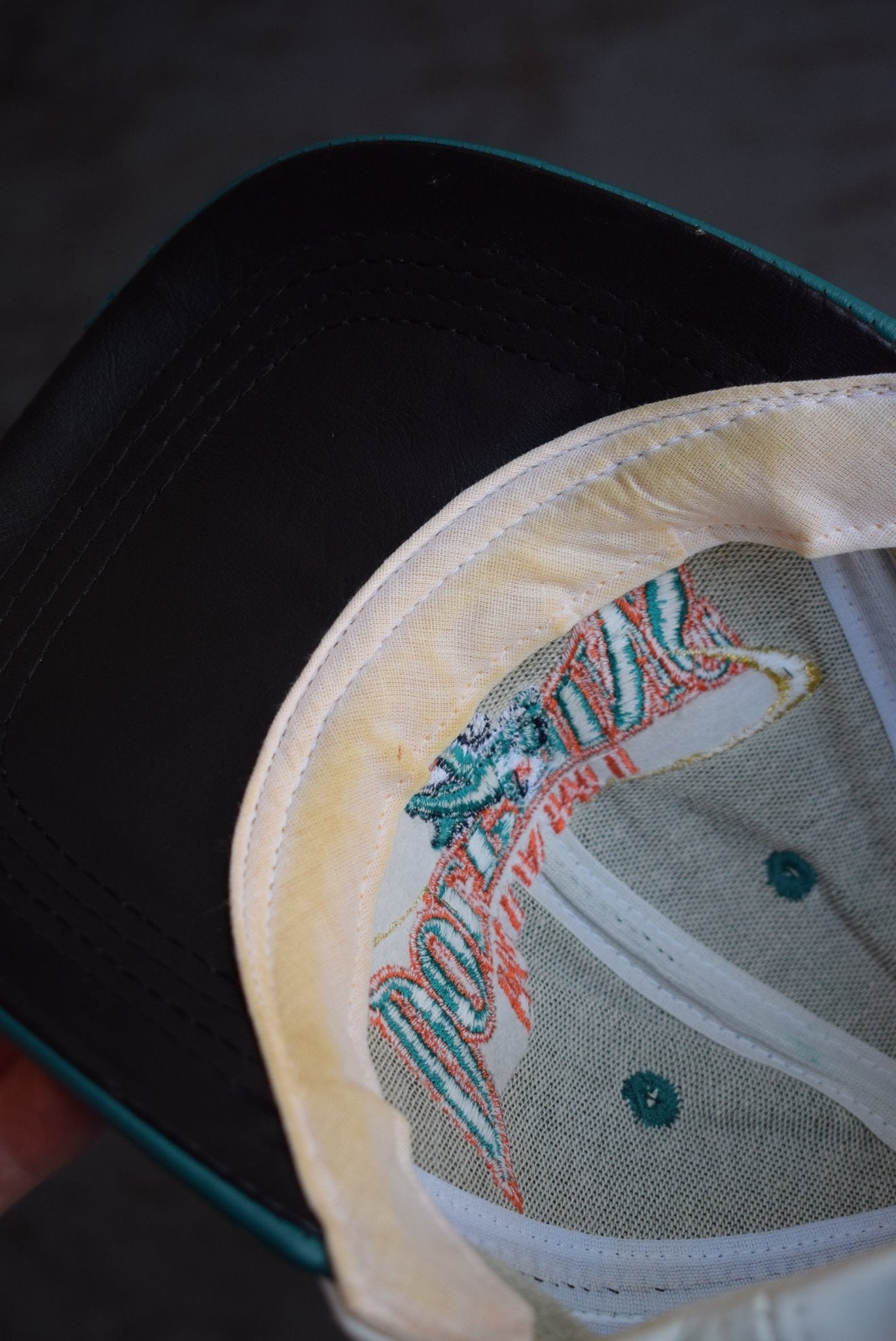 *100% Leather* Vintage 90s NFL Miami Dolphins Embroidered Hat - Retrospective Store