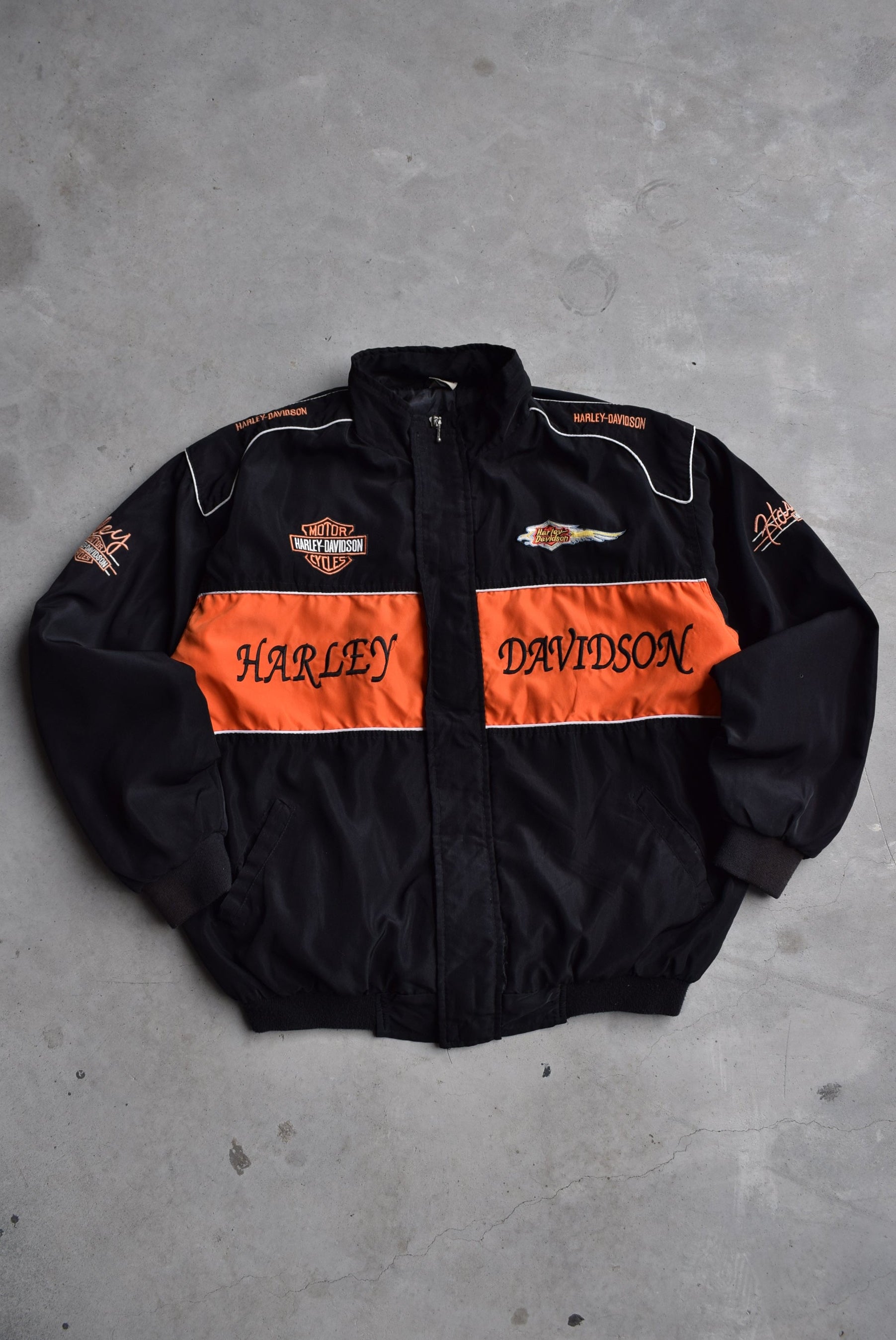 Harley Davidson Black & Orange Embroidered Jacket — 2000s (L/XL