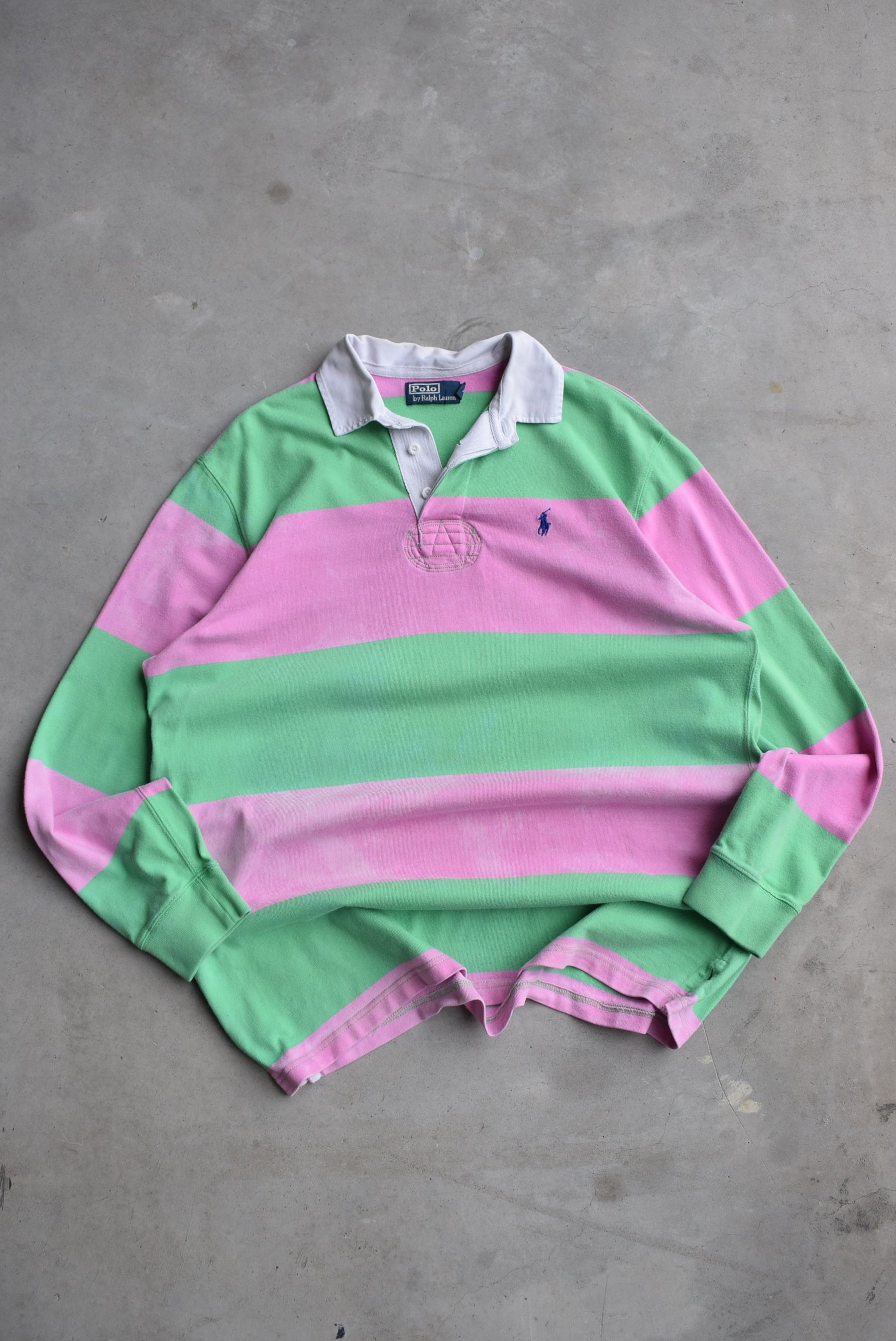 Polo Ralph Lauren Pink & Green Embroidered Rugby Polo — 1990s (XL