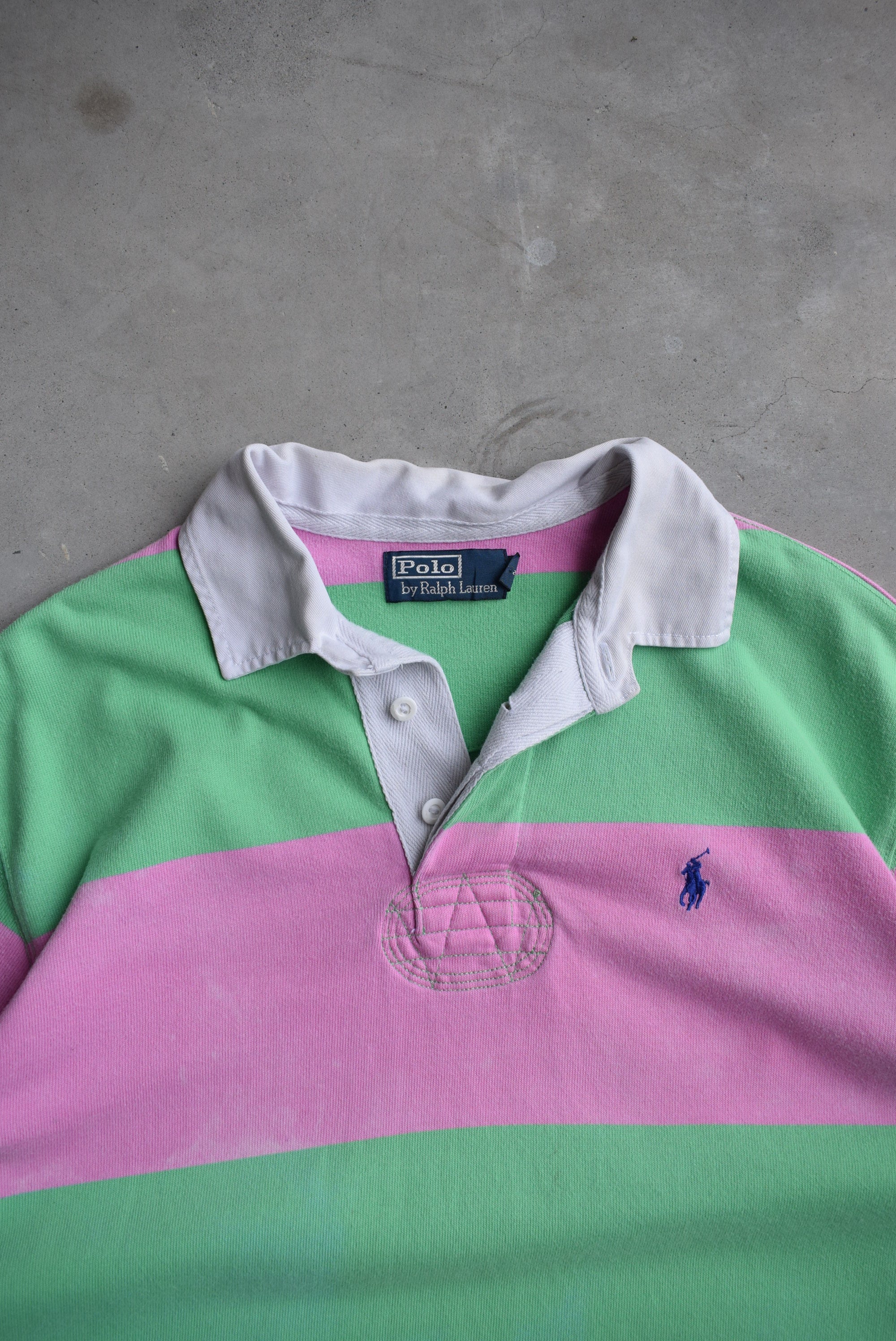 Polo Ralph Lauren Pink & Green Embroidered Rugby Polo — 1990s (XL