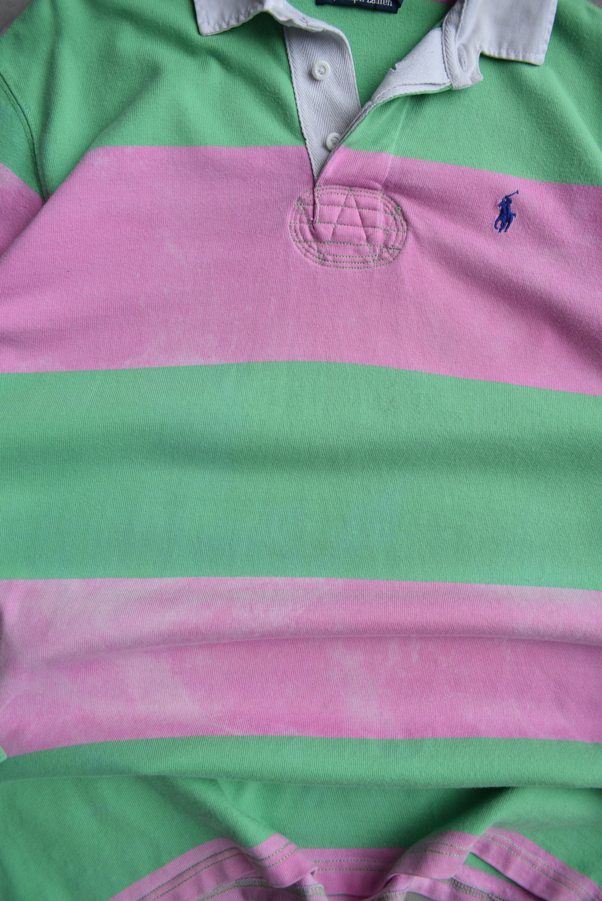 Polo Ralph Lauren Pink & Green Embroidered Rugby Polo — 1990s (XL