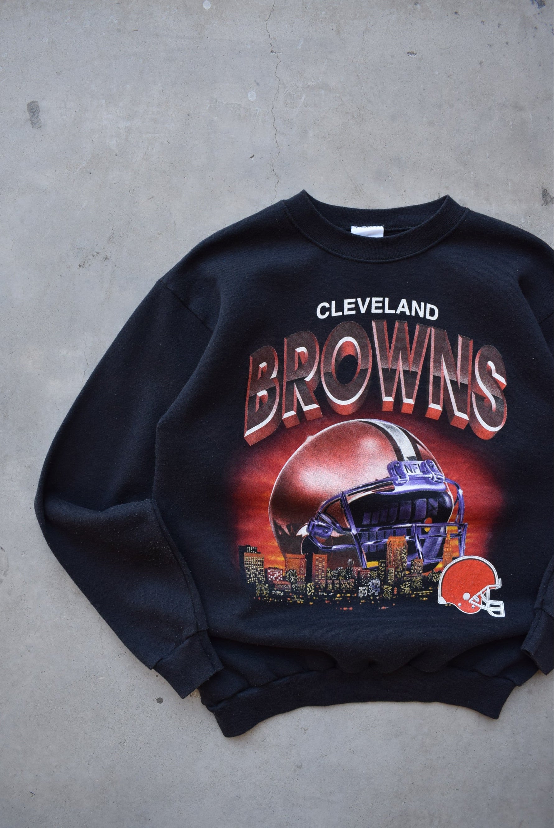 NFL Cleveland Browns Black Graphic Crewneck — 1990s (M