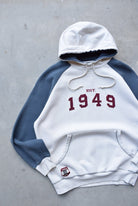 Adidas '1949' Cream & Navy Embroidered Hoodie — 2000s (L) - Retrospective Store