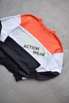 Adidas Action Wear Black & Orange Embroidered Spellout Crewneck — 1980s (M) - Retrospective Store