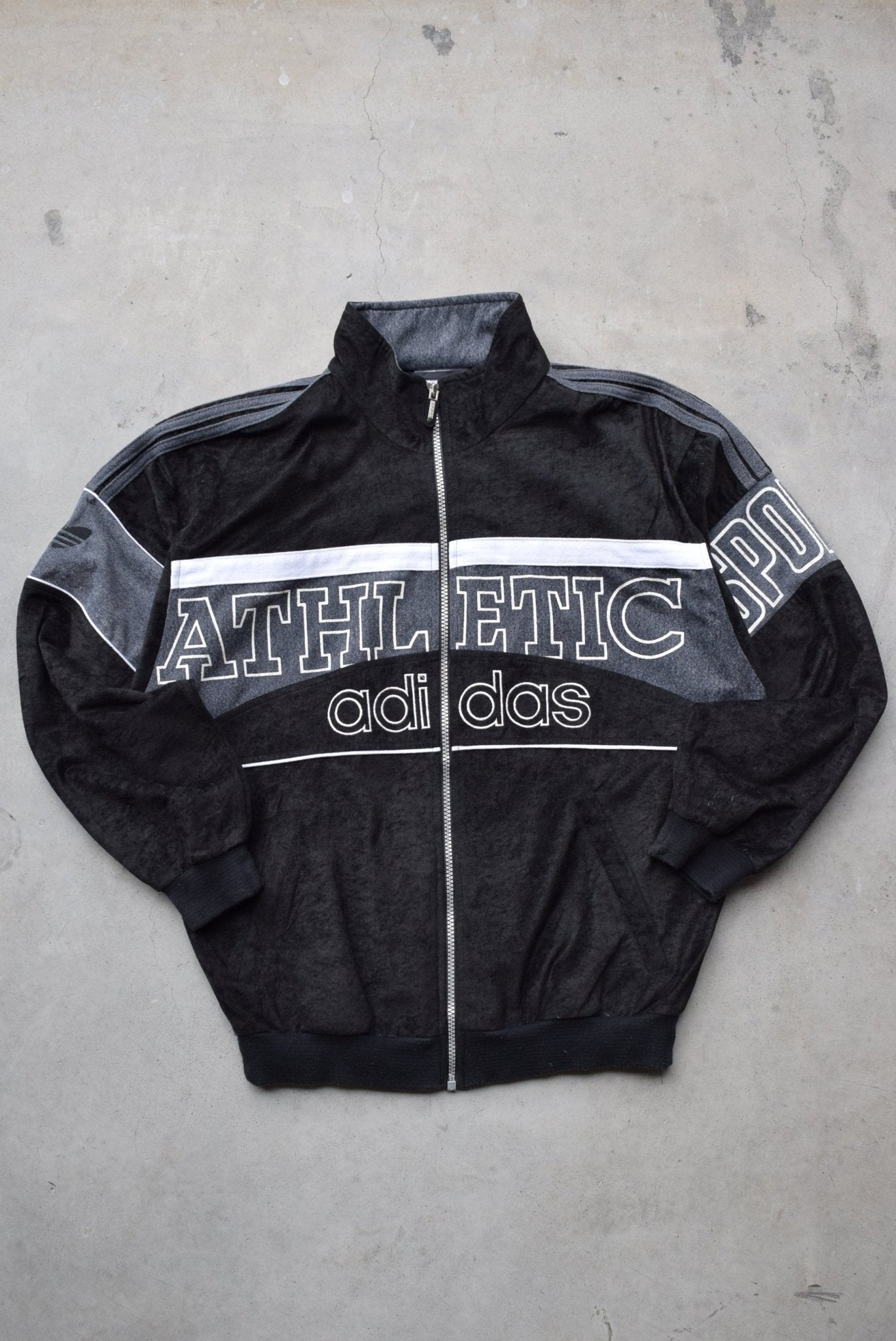 Adidas Athletic Black Embroidered Spellout Jacket — 1990s (S) - Retrospective Store