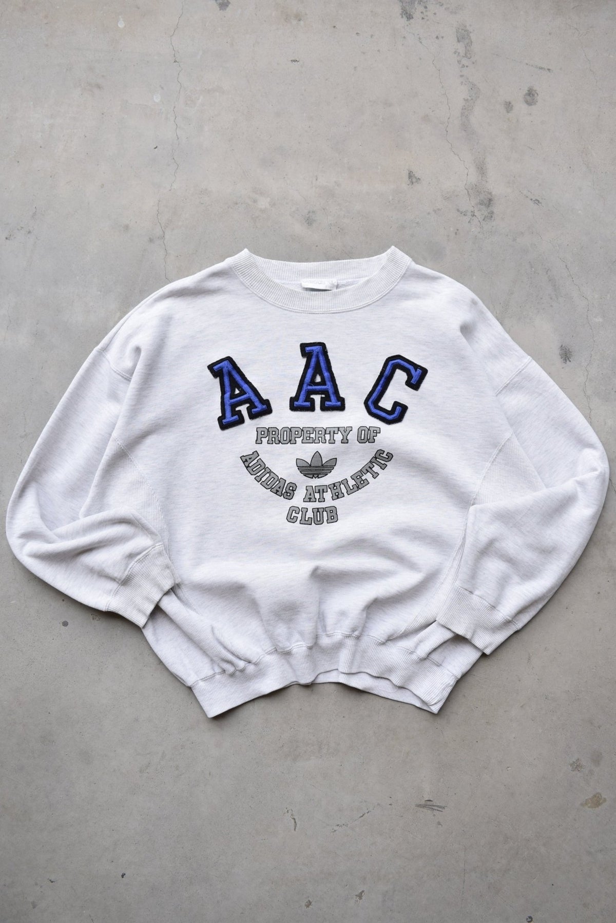 Adidas Athletic Club Grey Embroidered Spellout Crewneck — 1990s (M) - Retrospective Store