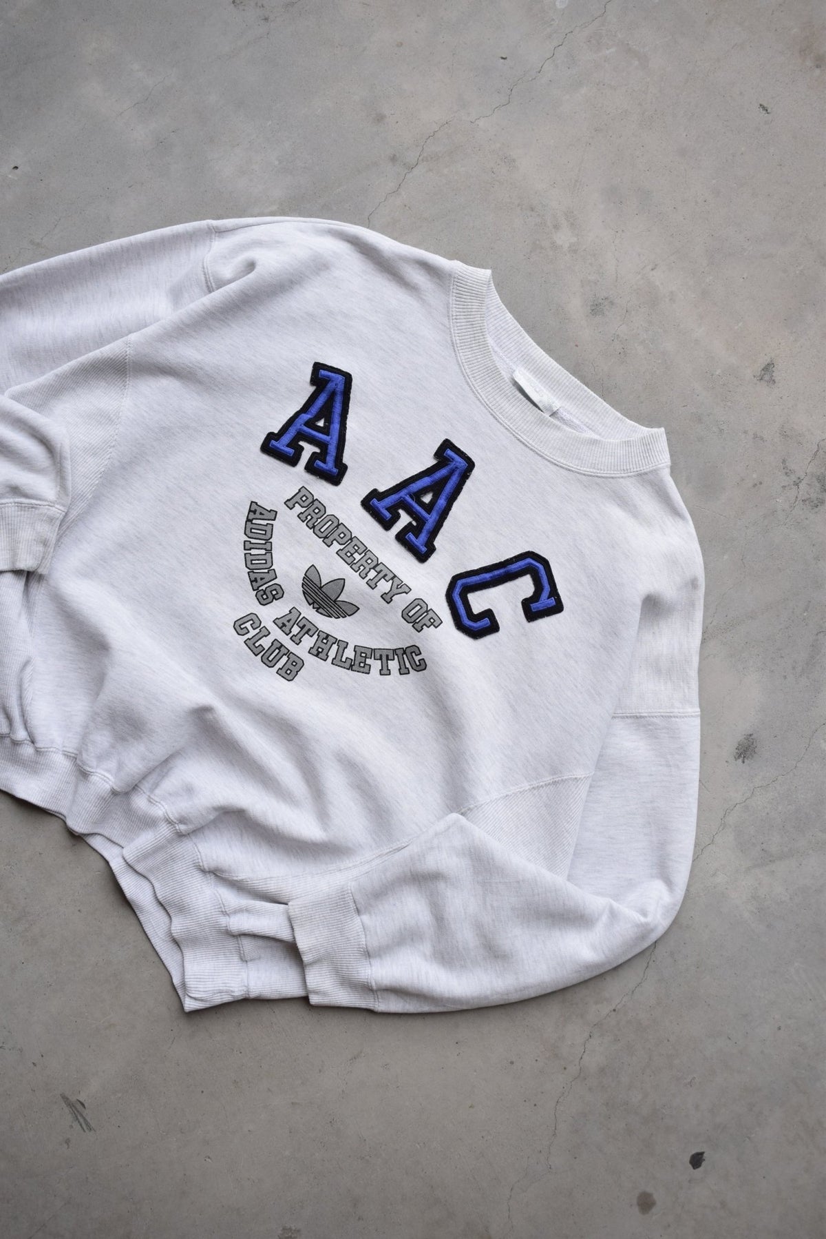Adidas Athletic Club Grey Embroidered Spellout Crewneck — 1990s (M) - Retrospective Store