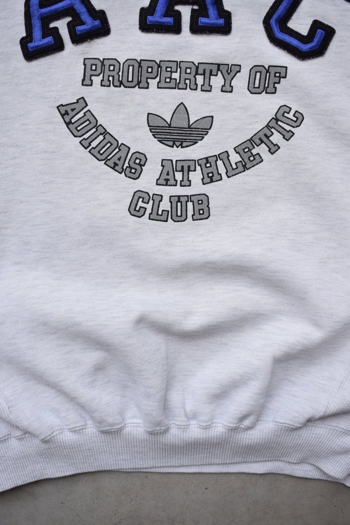 Adidas Athletic Club Grey Embroidered Spellout Crewneck — 1990s (M) - Retrospective Store