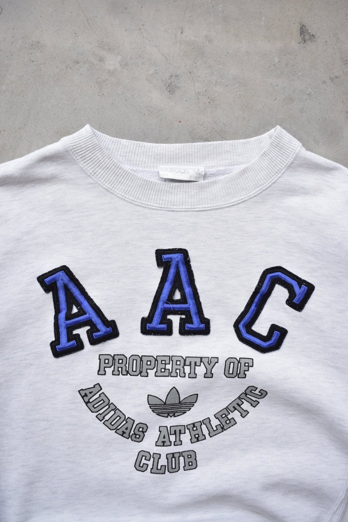 Adidas Athletic Club Grey Embroidered Spellout Crewneck — 1990s (M) - Retrospective Store