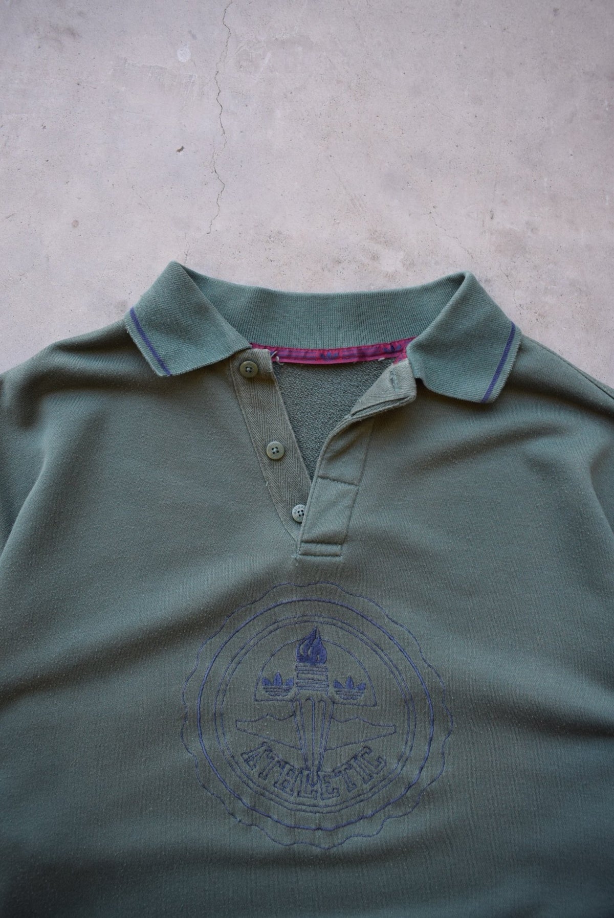 Adidas Athletic Green Embroidered Collared Sweatshirt — 1990s (L) - Retrospective Store