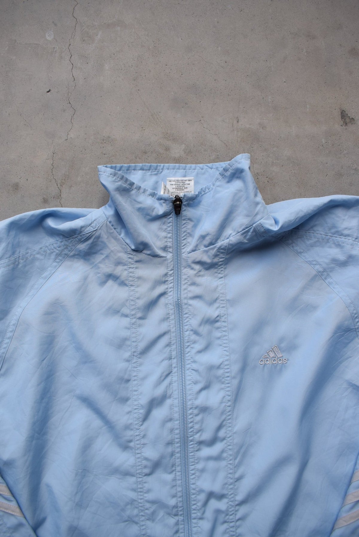Adidas Baby-Blue Embroidered Spellout Jacket — 1990s (M/L) - Retrospective Store