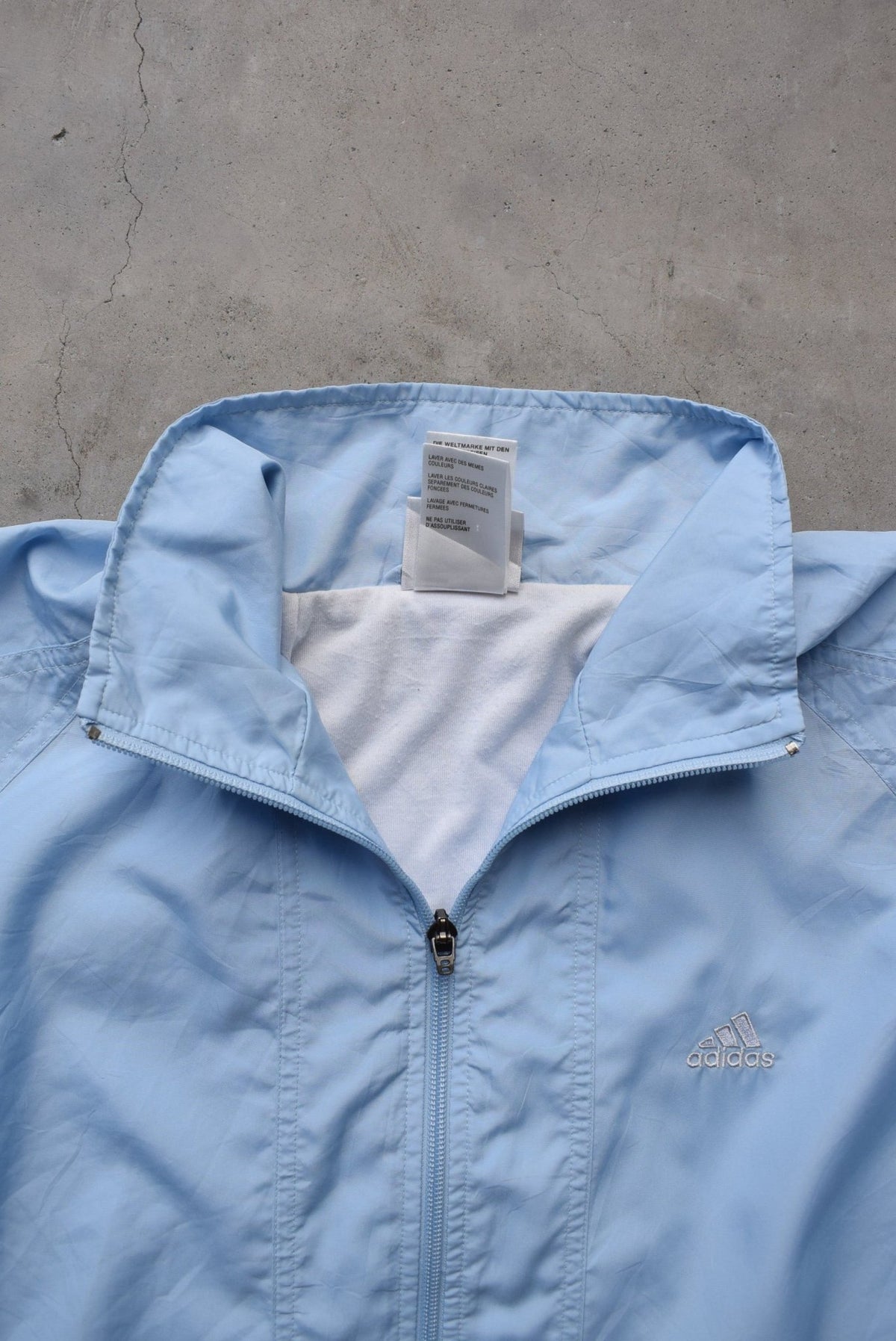 Adidas Baby-Blue Embroidered Spellout Jacket — 1990s (M/L) - Retrospective Store
