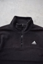Adidas Black Embroidered Classic Logo Quarter Zip Fleece — 1990s (L) - Retrospective Store