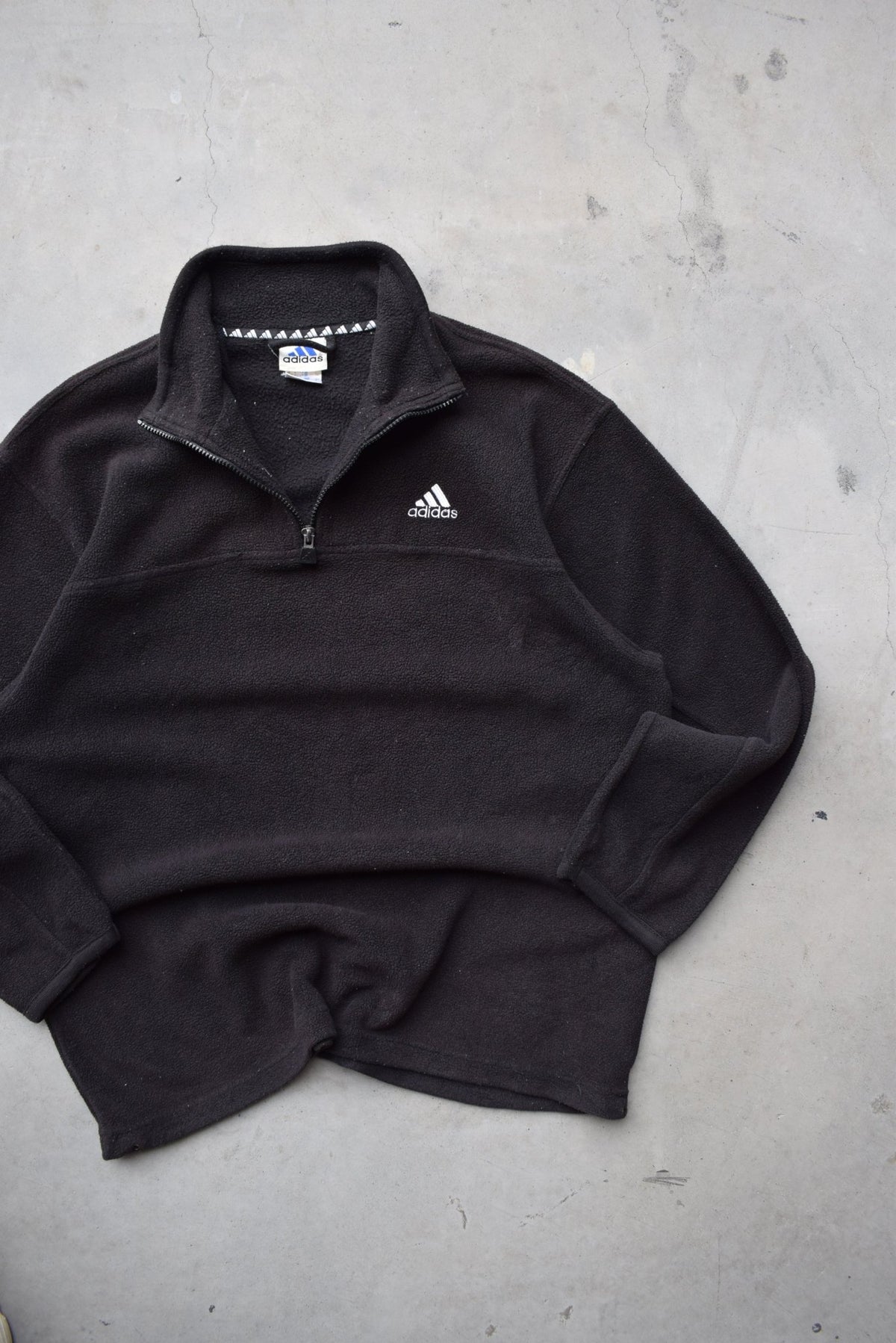 Adidas Black Embroidered Classic Logo Quarter Zip Fleece — 1990s (L) - Retrospective Store
