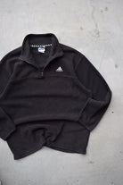 Adidas Black Embroidered Classic Logo Quarter Zip Fleece — 1990s (L) - Retrospective Store