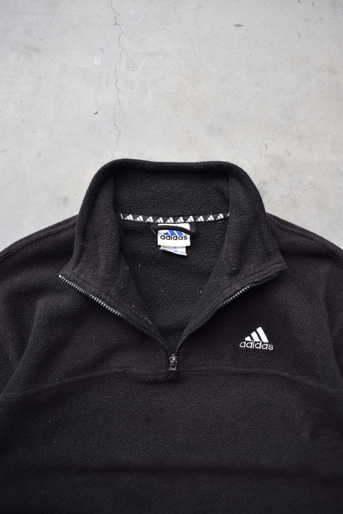 Adidas Black Embroidered Classic Logo Quarter Zip Fleece — 1990s (L) - Retrospective Store