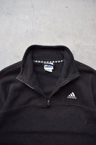 Adidas Black Embroidered Classic Logo Quarter Zip Fleece — 1990s (L) - Retrospective Store