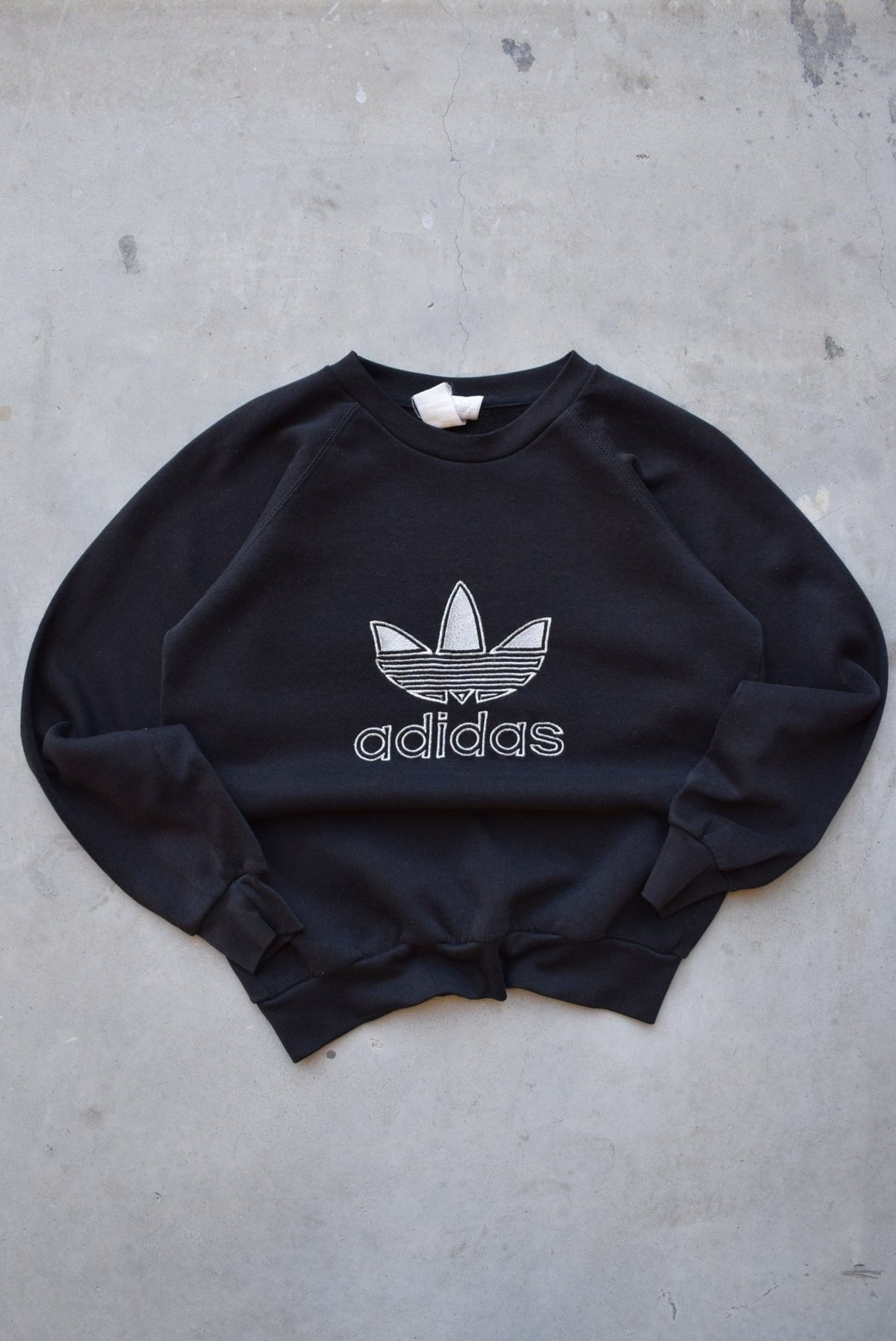 Adidas Black Embroidered Spellout Crewneck — 1990s (S) - Retrospective Store
