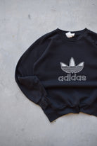 Adidas Black Embroidered Spellout Crewneck — 1990s (S) - Retrospective Store