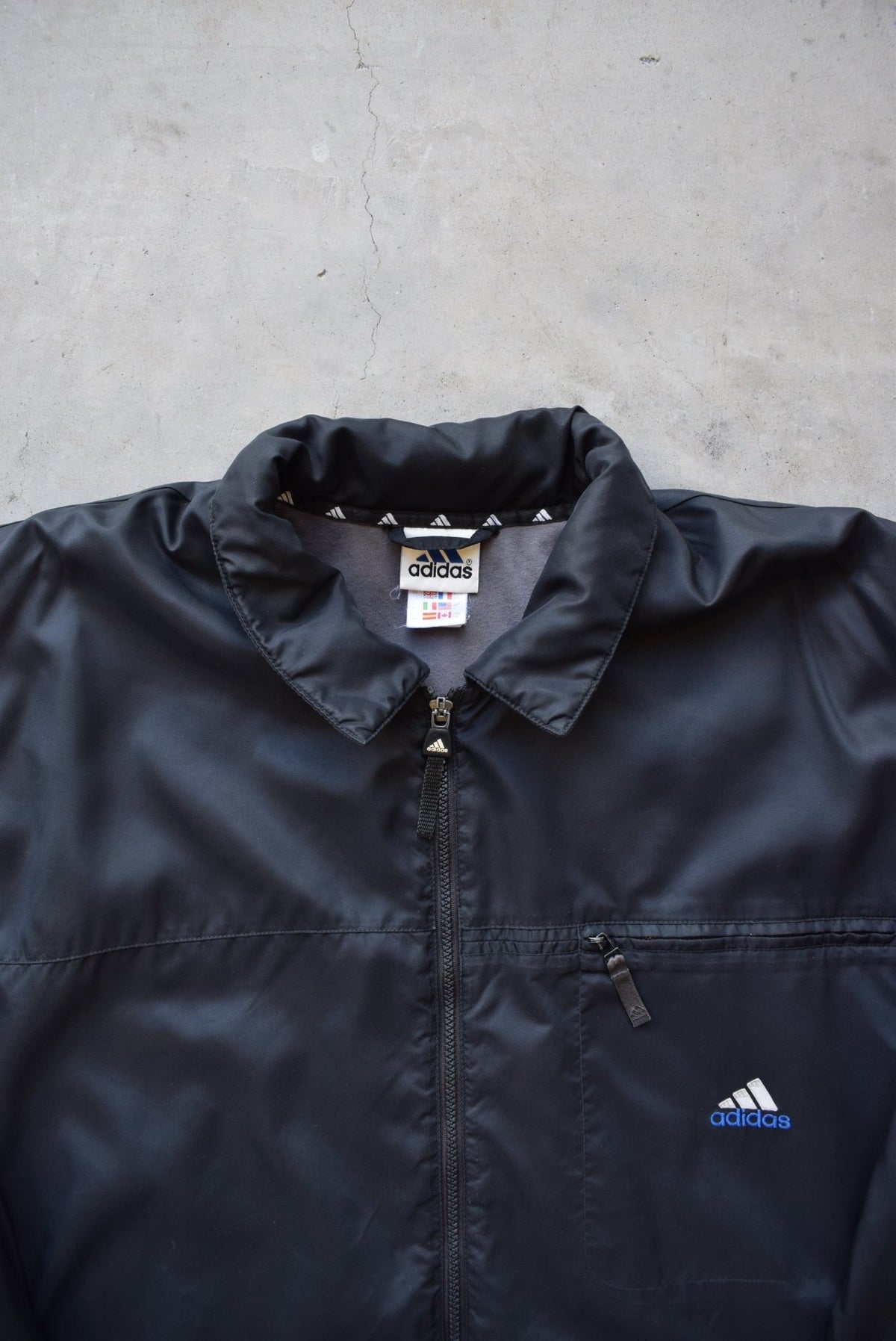 Adidas Black Embroidered Spellout Heavyweight Jacket — 1990s (L/XL) - Retrospective Store