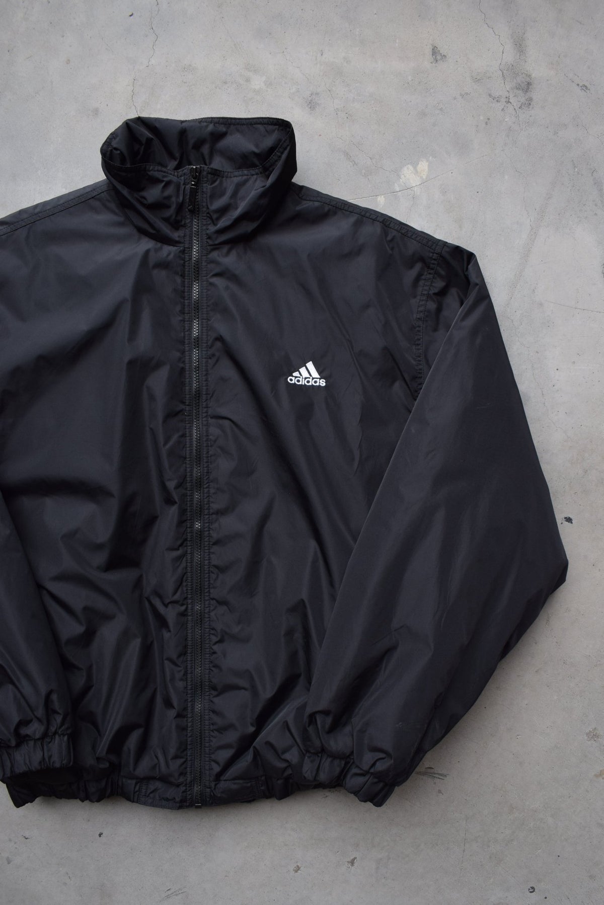 Adidas Black Embroidered Spellout Heavyweight Jacket — 1990s (XL) - Retrospective Store